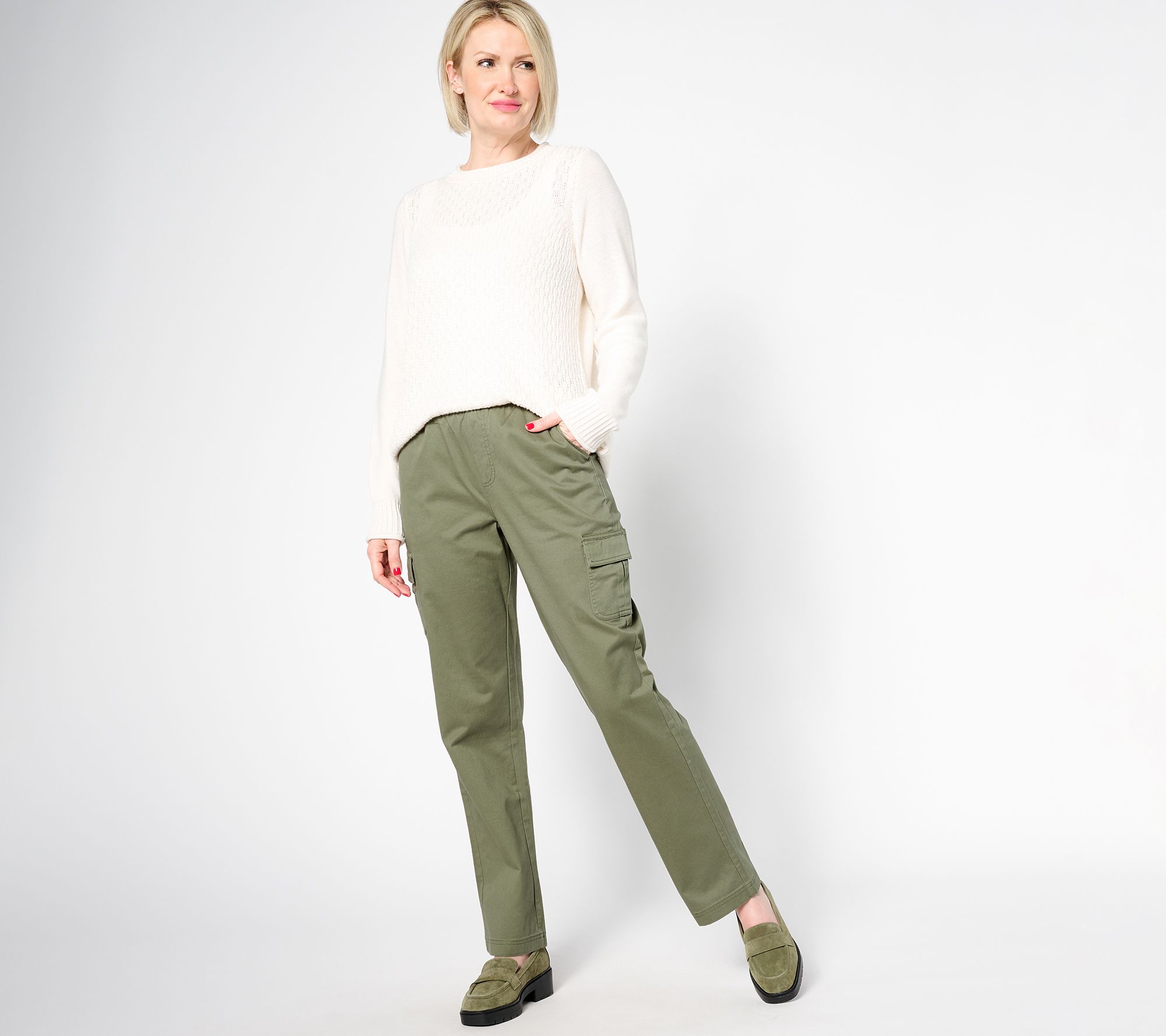 Denim & Co. Knit Easy Flex Twill Regular Straight-Leg Pull-On Pants 