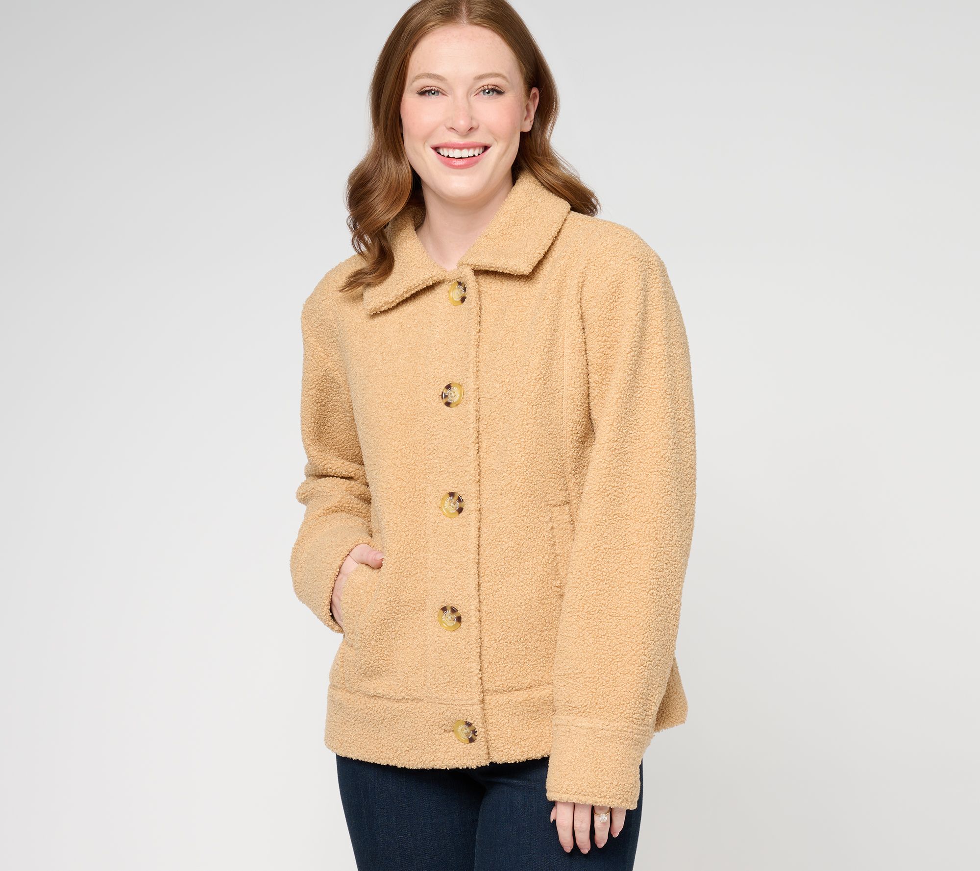 "As Is" Encore by Idina Menzel Open Collar Relaxed Fit Sherpa Car Coat