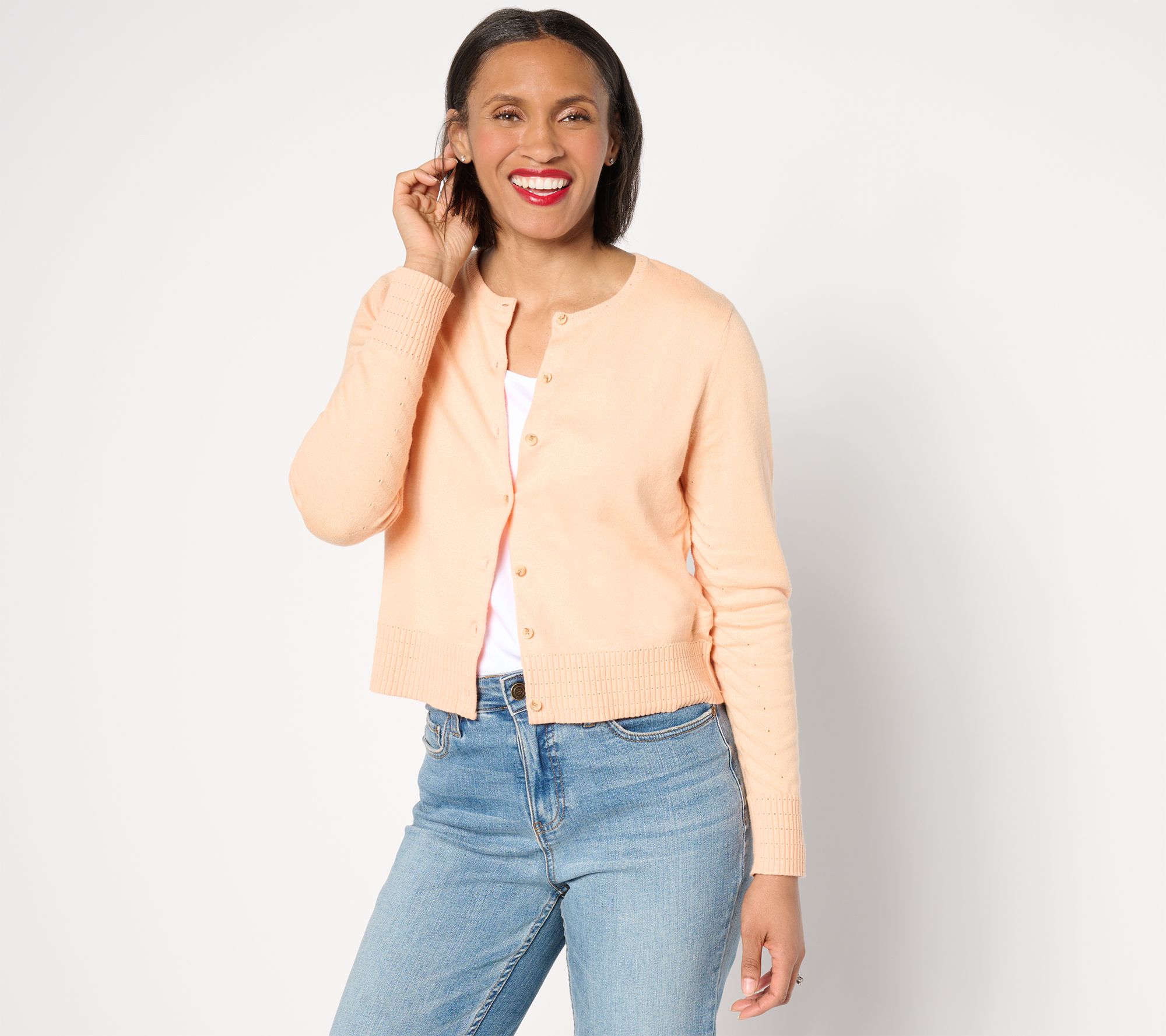 Isaac Mizrahi Live! Long Sleeve Pointelle Trim Bolero