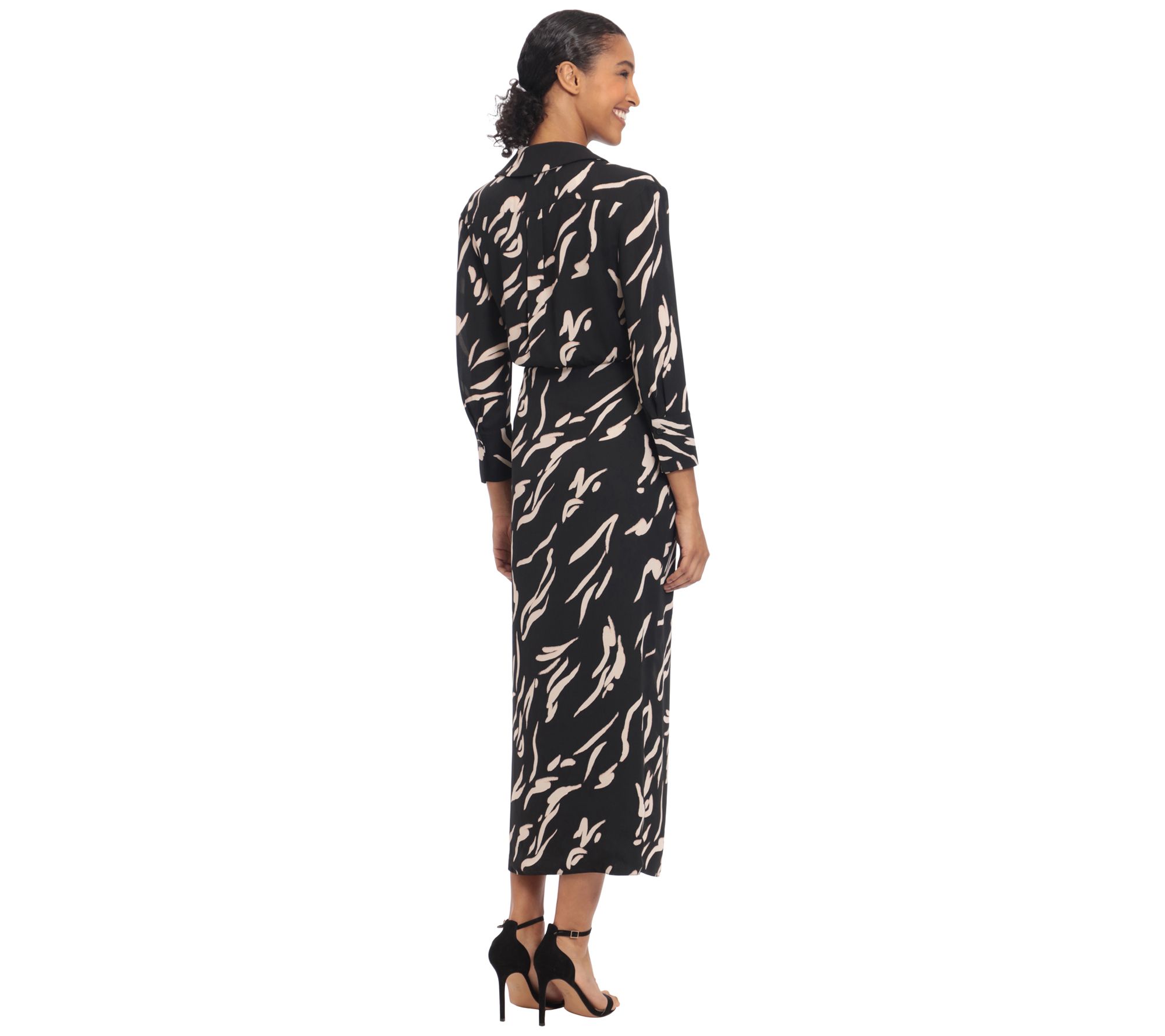 Donna Morgan Long-Sleeve Wrap Midi Dress with Collar - QVC.com