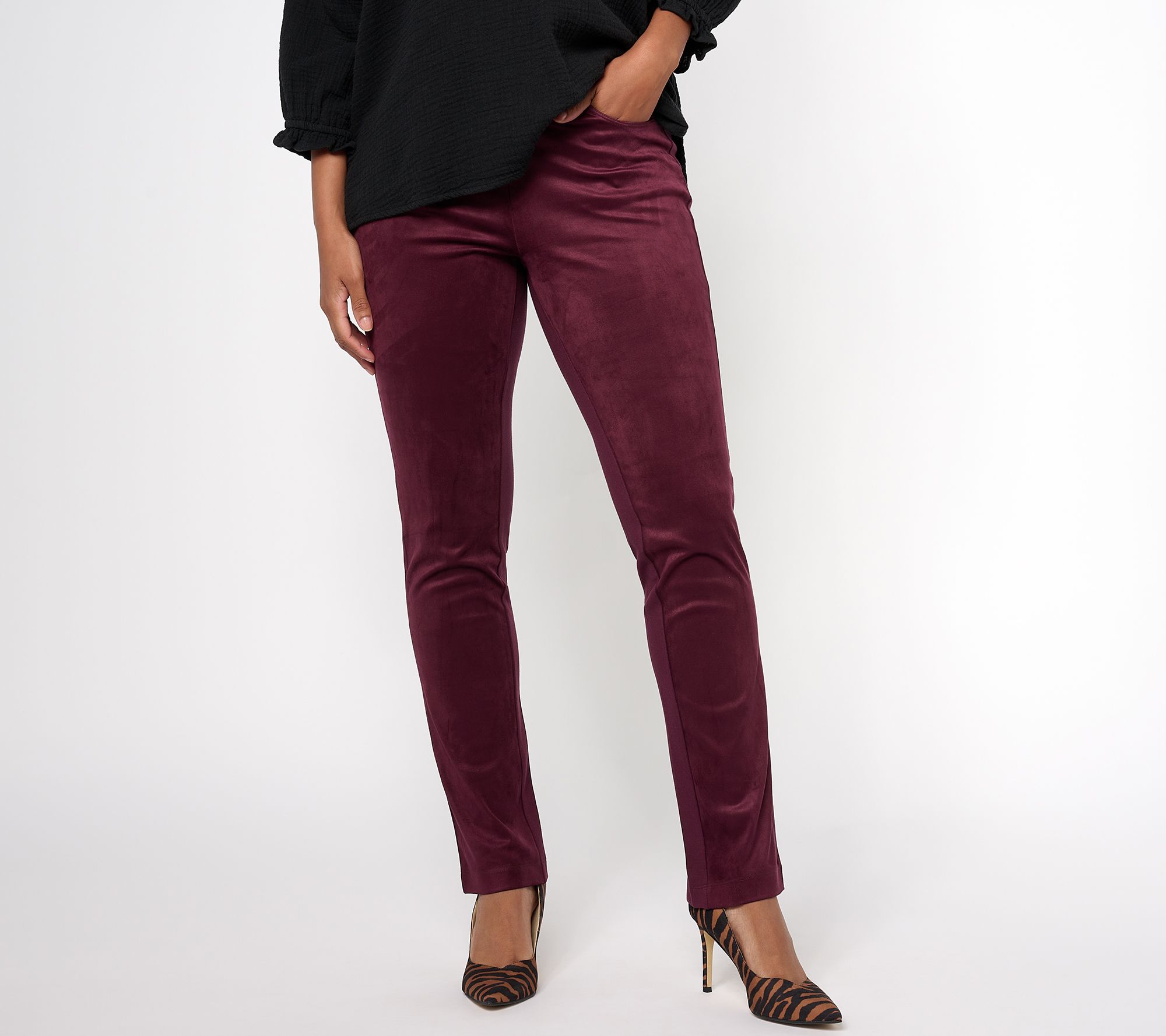 "As Is" Belle by Kim Gravel Regular Faux Suede Ponte Back Pant