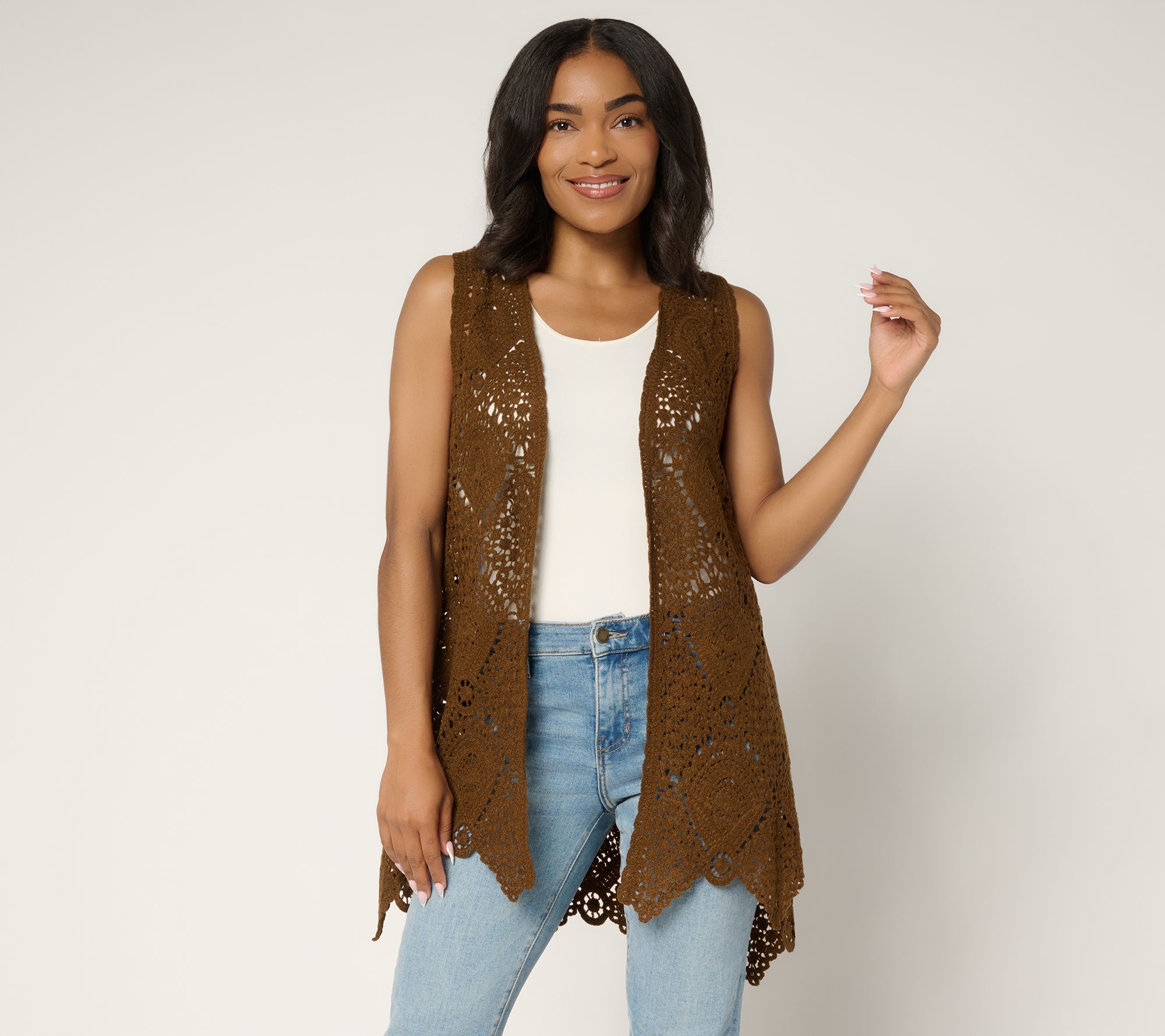 Susan Graver Passport Crochet Vest with Scalloped Hem