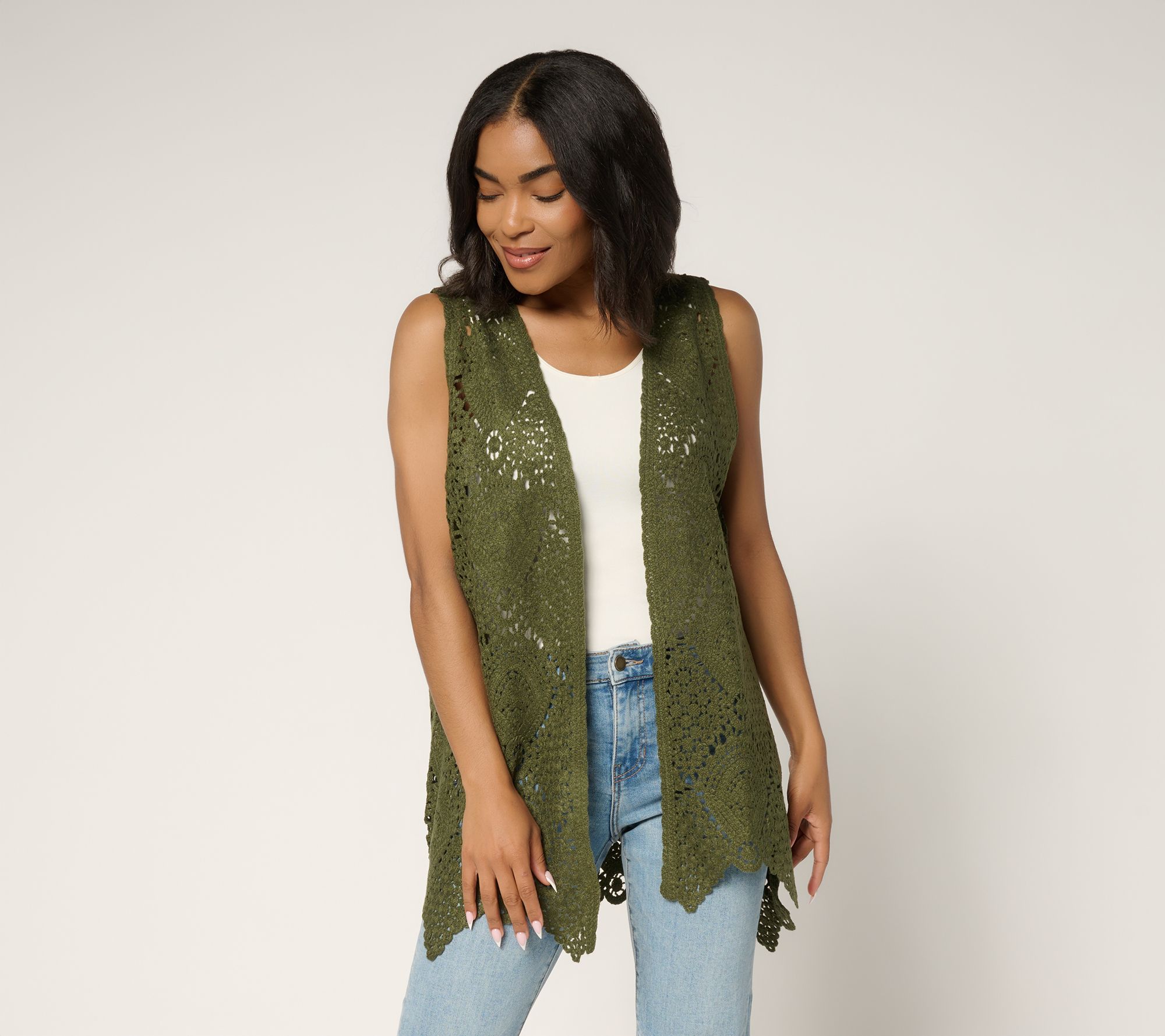 Susan Graver Passport Crochet Vest with Scalloped Hem