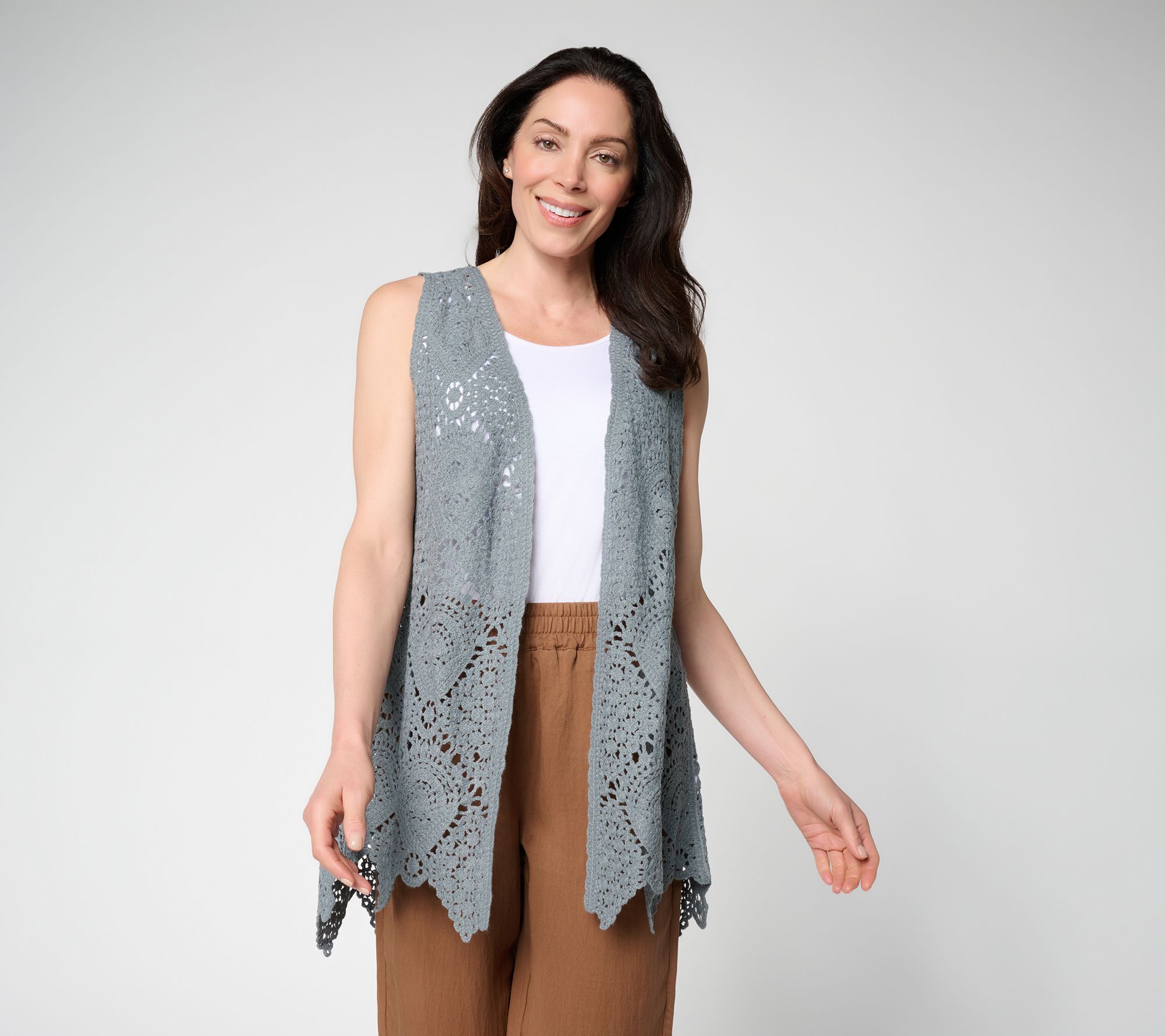 Susan Graver Passport Crochet Vest with Scalloped Hem
