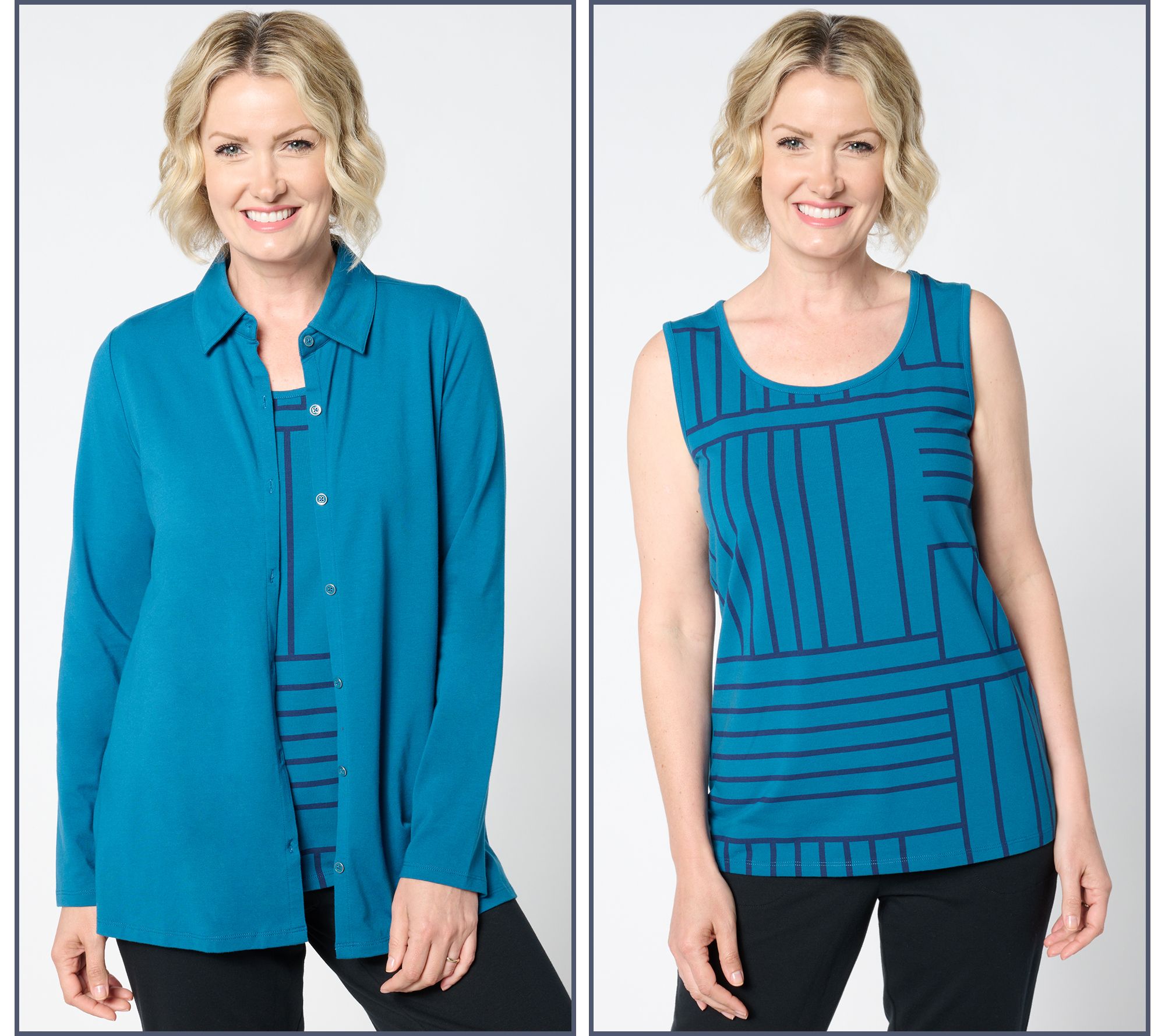 Sport Savvy Tossed Stripe Button Front Top and Tank Set