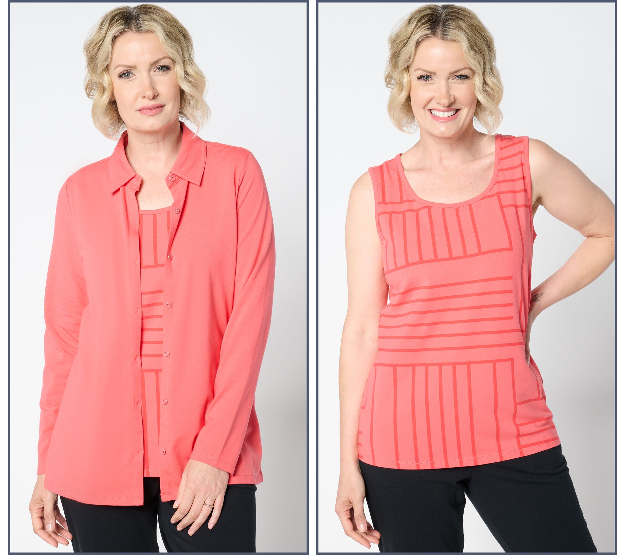 Sport Savvy Tossed Stripe Button Front Top and Tank Set