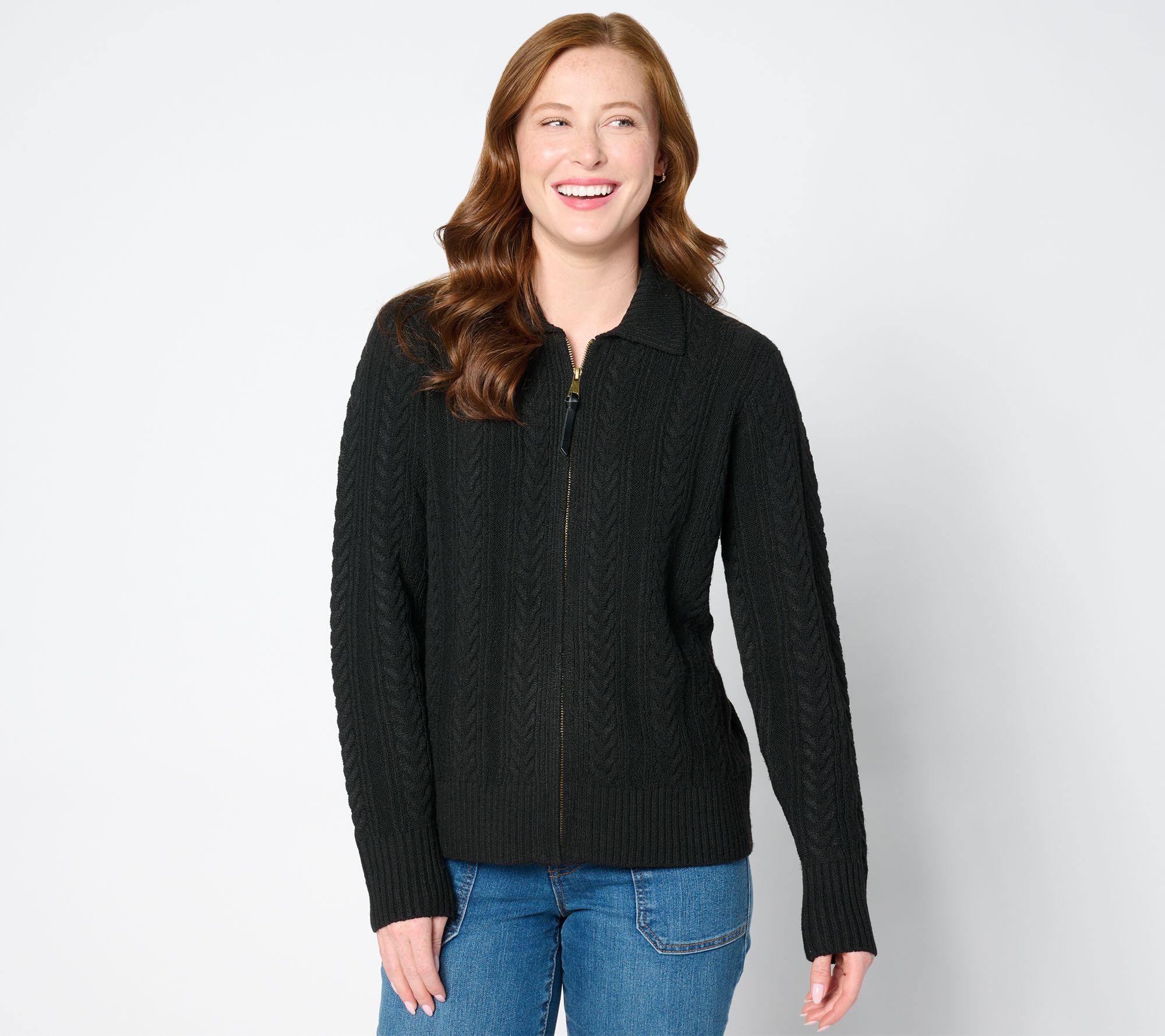 LOGO Life by Lori Goldstein Zip-Up Sweater