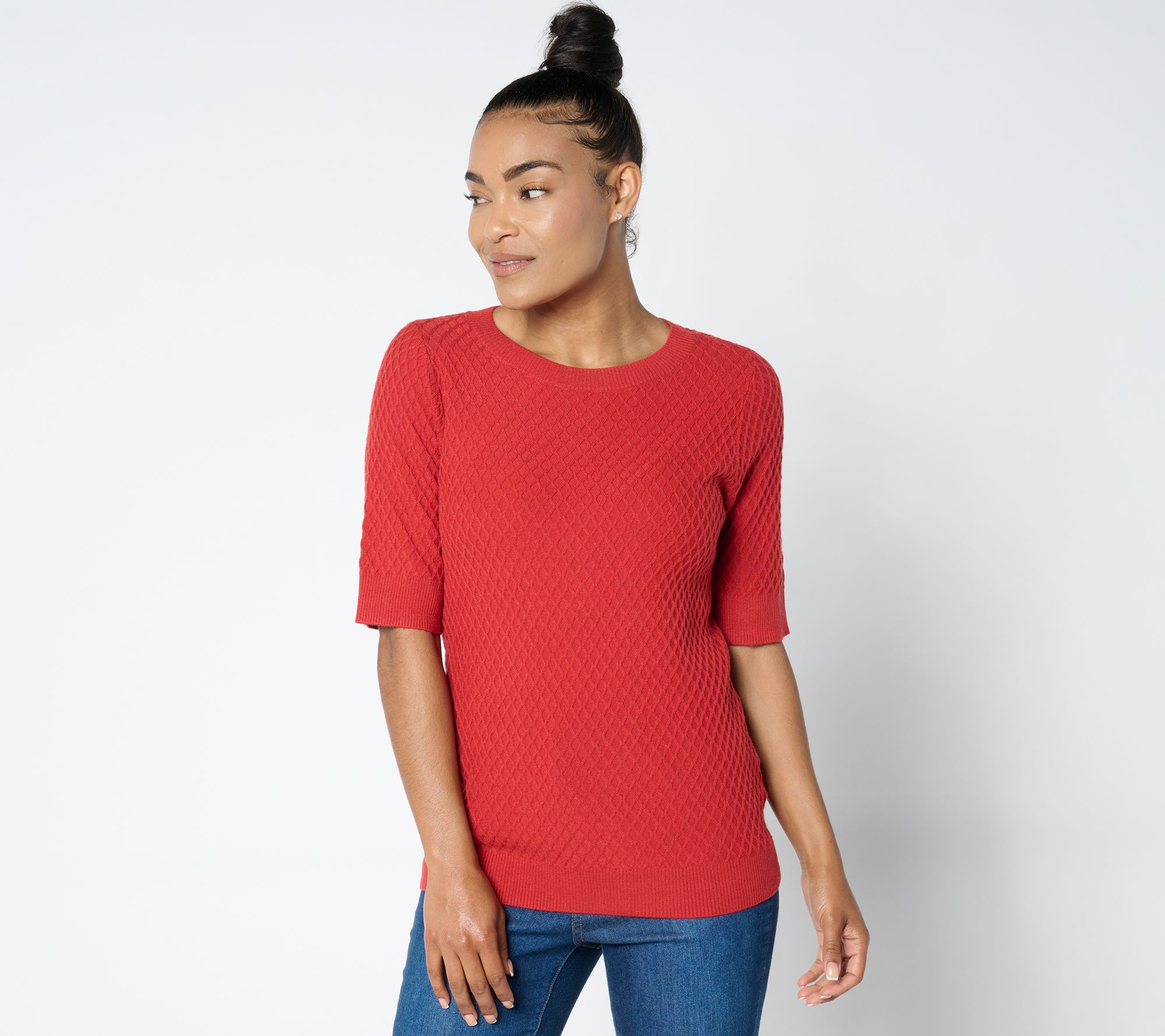 Susan Graver Novelty Stitch Fine Gauge Sweater with Elbow