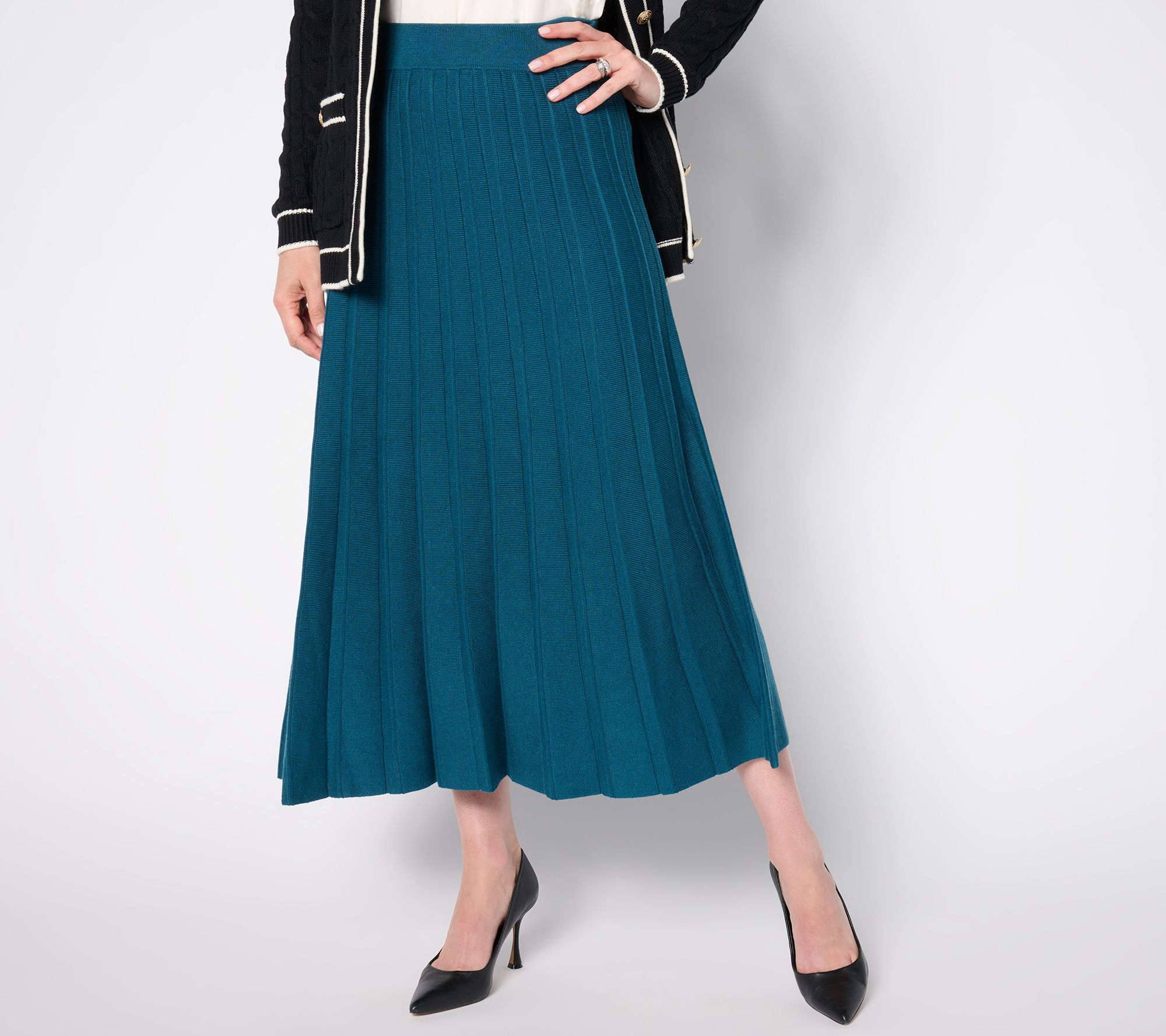 Isaac Mizrahi Live! Regular sunburst Pleated Midi Sweater Skirt