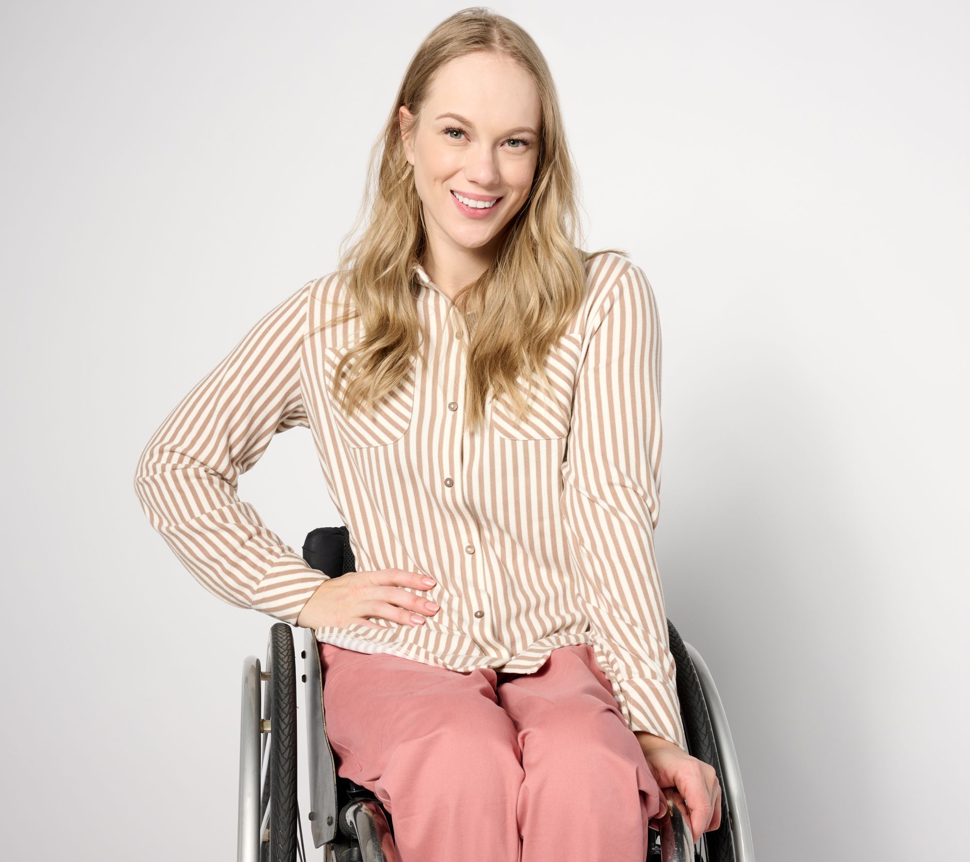 "As Is" Denim & Co. Adaptive Printed Jersey Magnet Closure Top