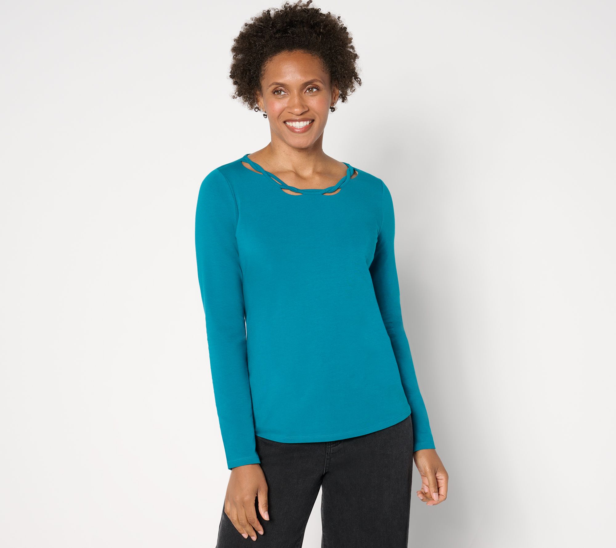 Women with Control Washed Cotton Tee with Twist Neck Detail