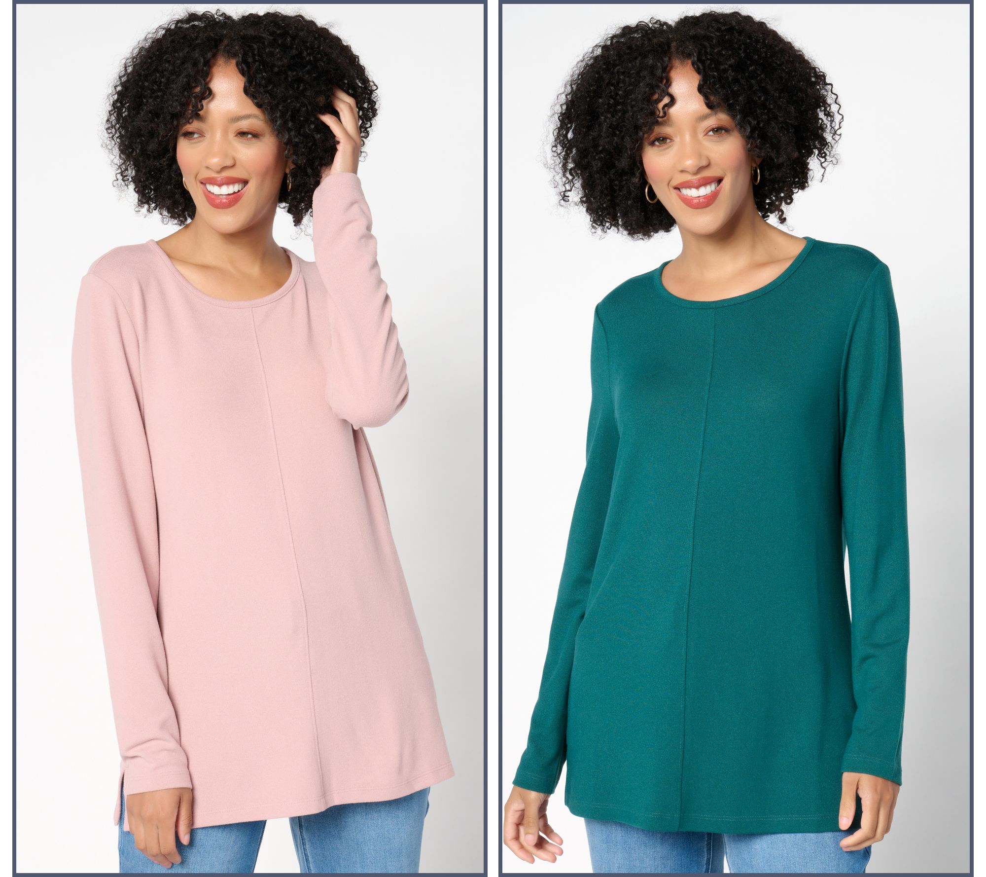 Denim & Co. Essentials Heavenly Jersey 2-Pack Long Sleeve Tunics