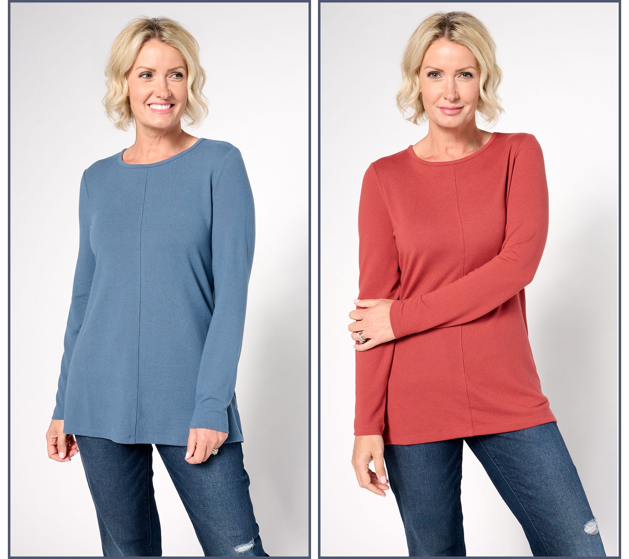 Denim & Co. Essentials Heavenly Jersey 2-Pack Long Sleeve Tunics
