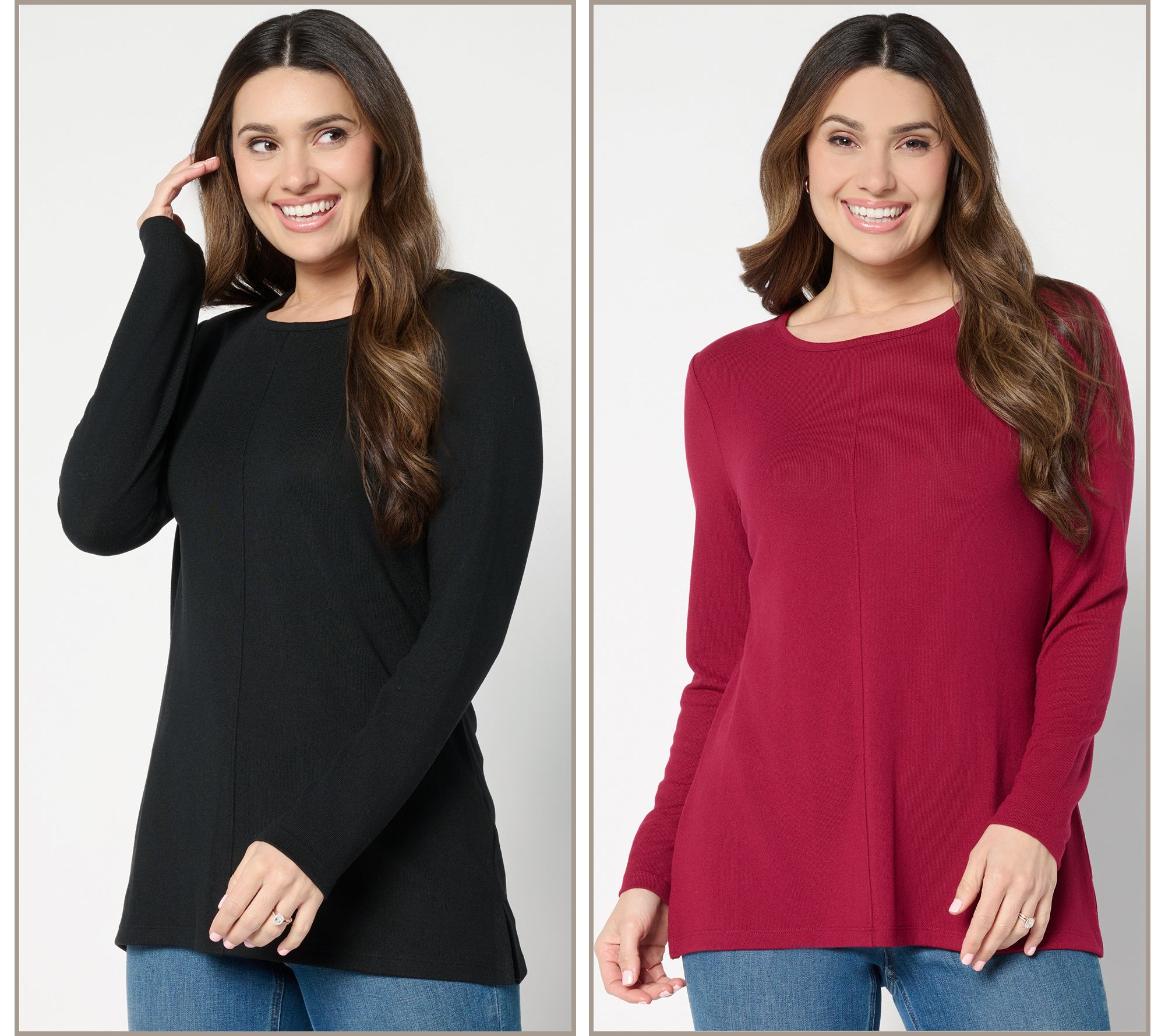Denim & Co. Essentials Heavenly Jersey 2-Pack Long Sleeve Tunics