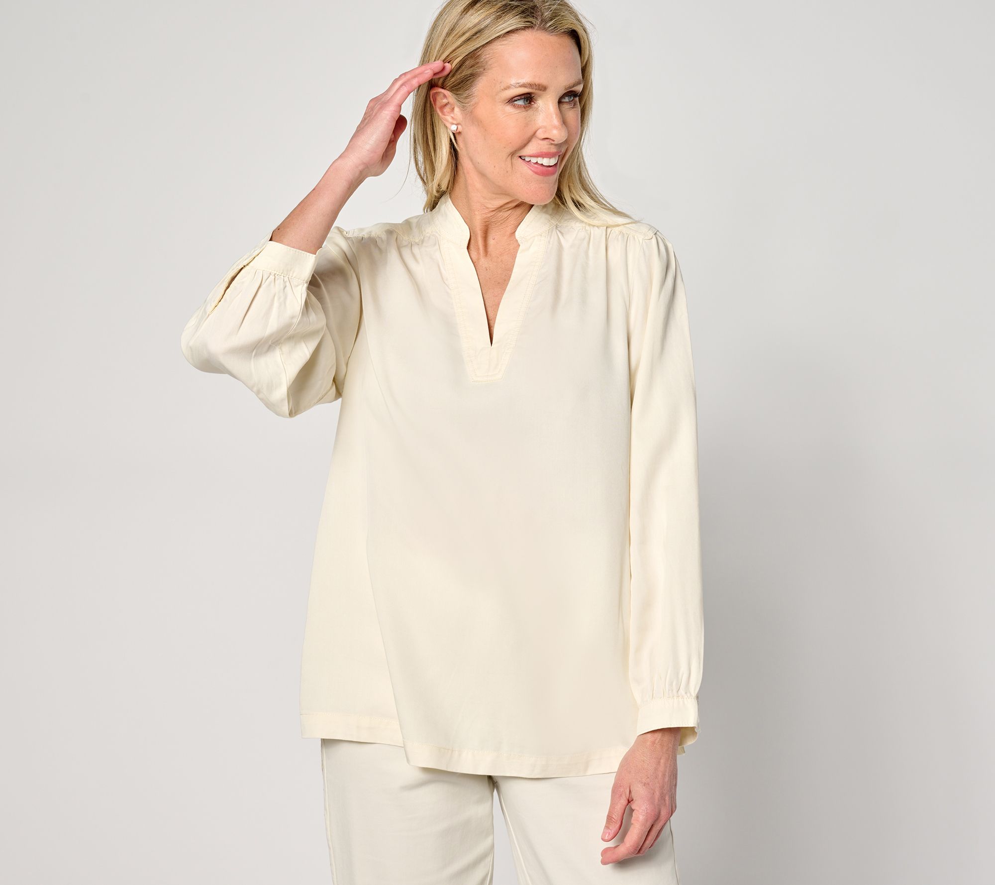 "As Is" BEAUTIFUL by Lawrence Zarian Puff Sleeve Denim Blouse