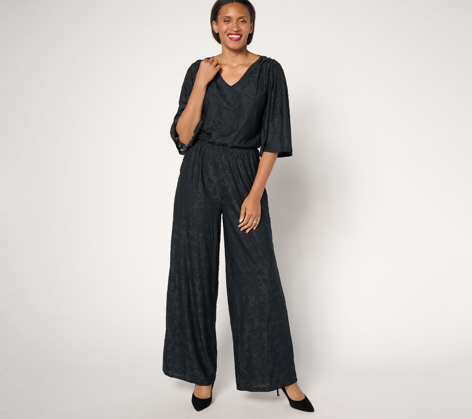 Destination 365 Petite Satin Jacquard Wide Leg Jumpsuit