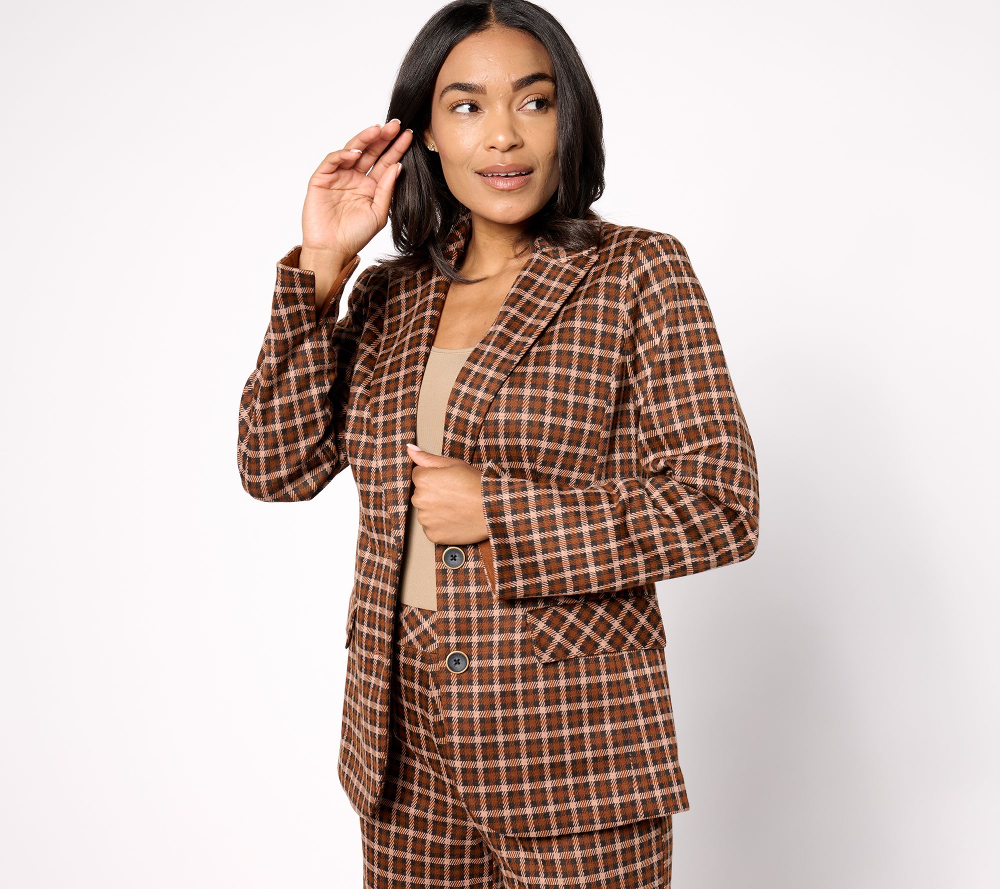 "As Is" Isaac Mizrahi Live! Estate Yarn Dye Gingham Two Button Blazer