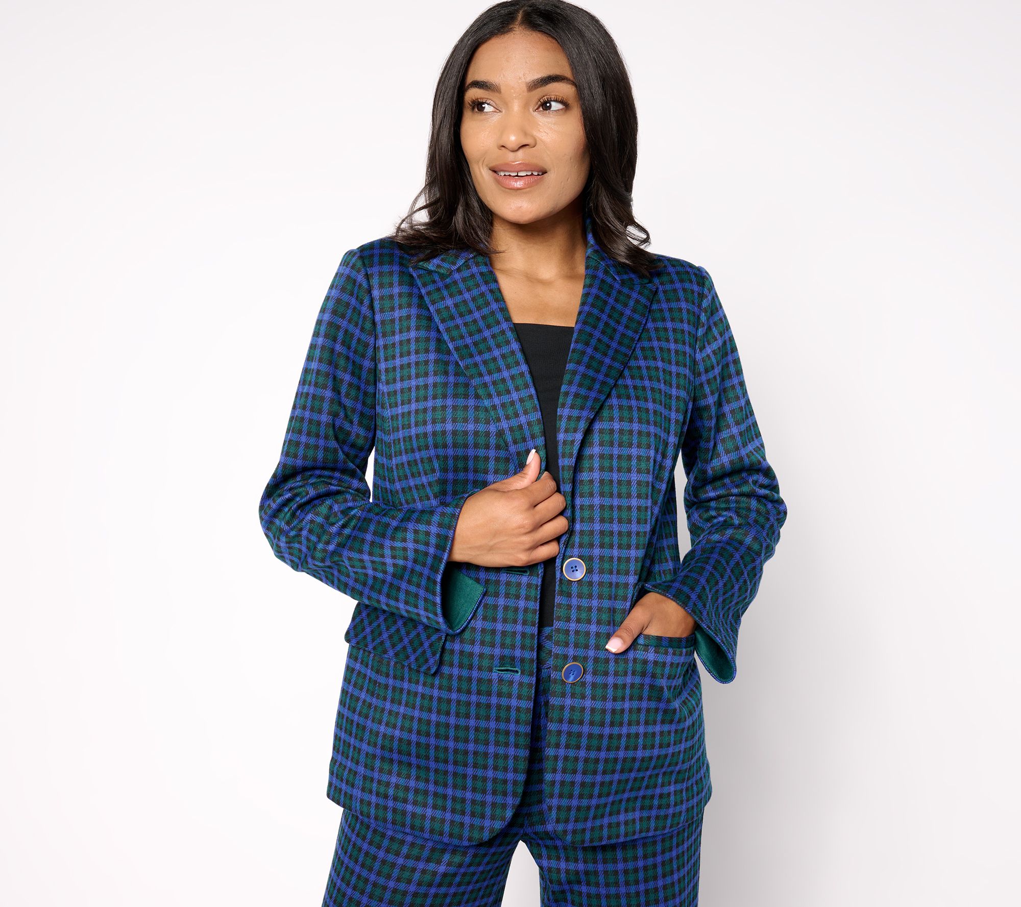 "As Is" Isaac Mizrahi Live! Estate Yarn Dye Gingham Two Button Blazer