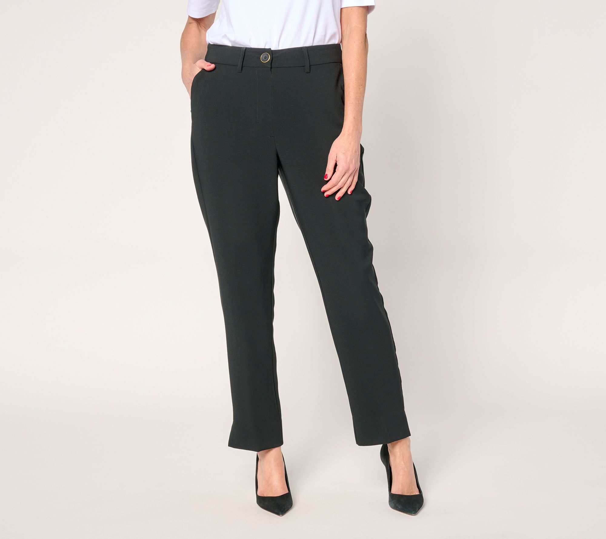 Isaac Mizrahi Live! Regular Stretch Crepe Straight-Leg Ankle Pants