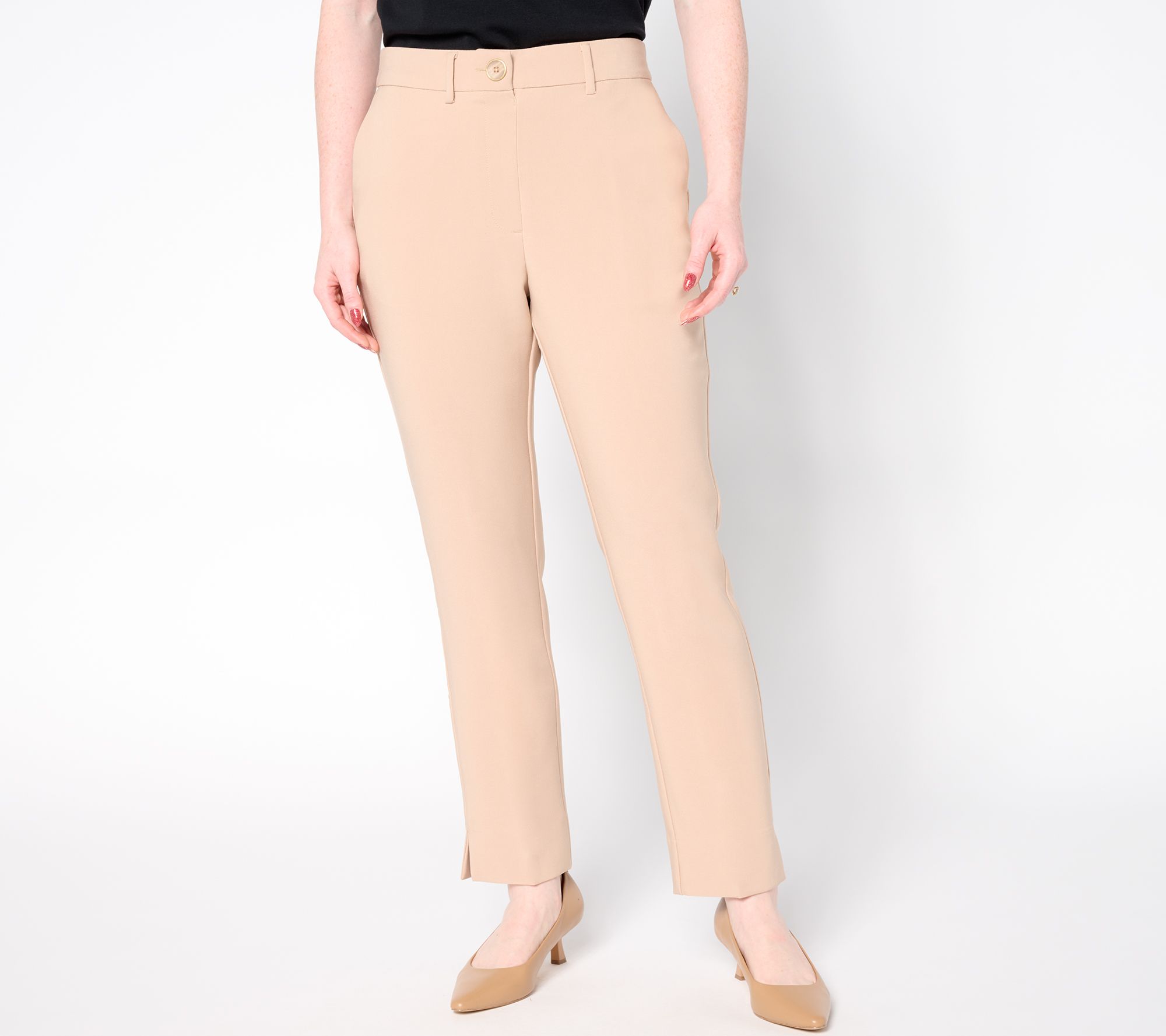 Isaac Mizrahi Live! Regular Stretch Crepe Straight-Leg Ankle Pants