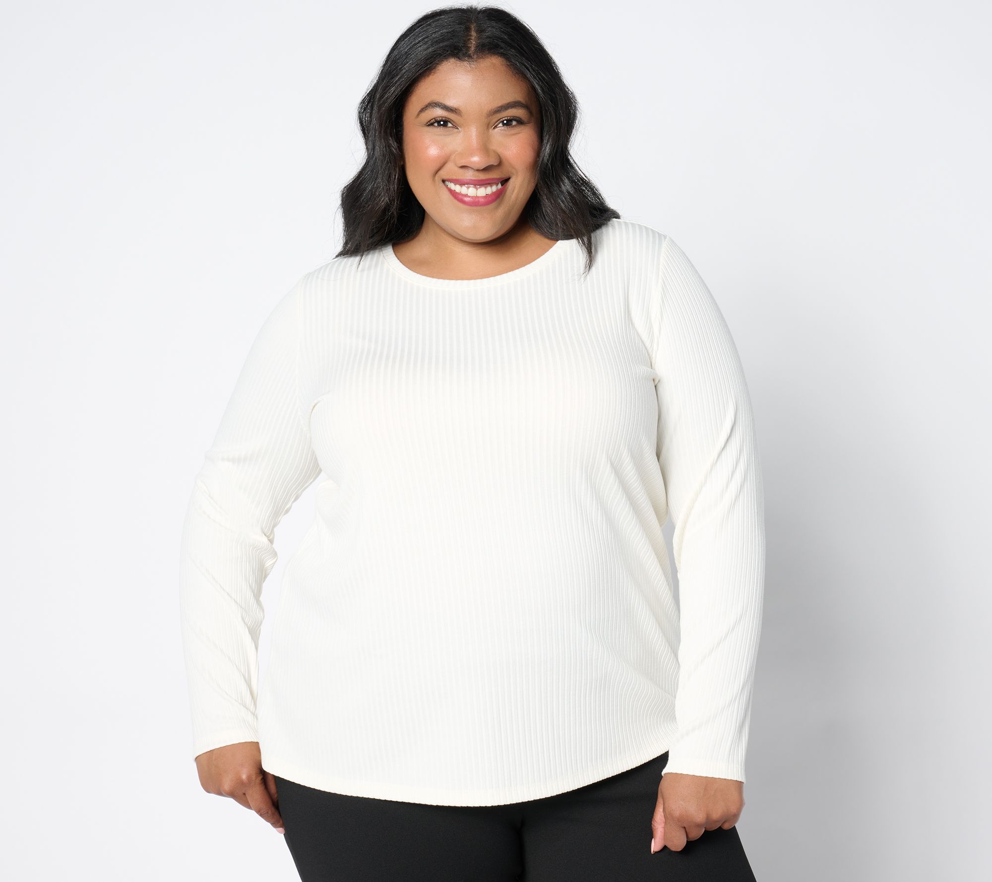 "As Is" Dennis Basso Rib Knit Scoop Neck Tunic with Side Slits