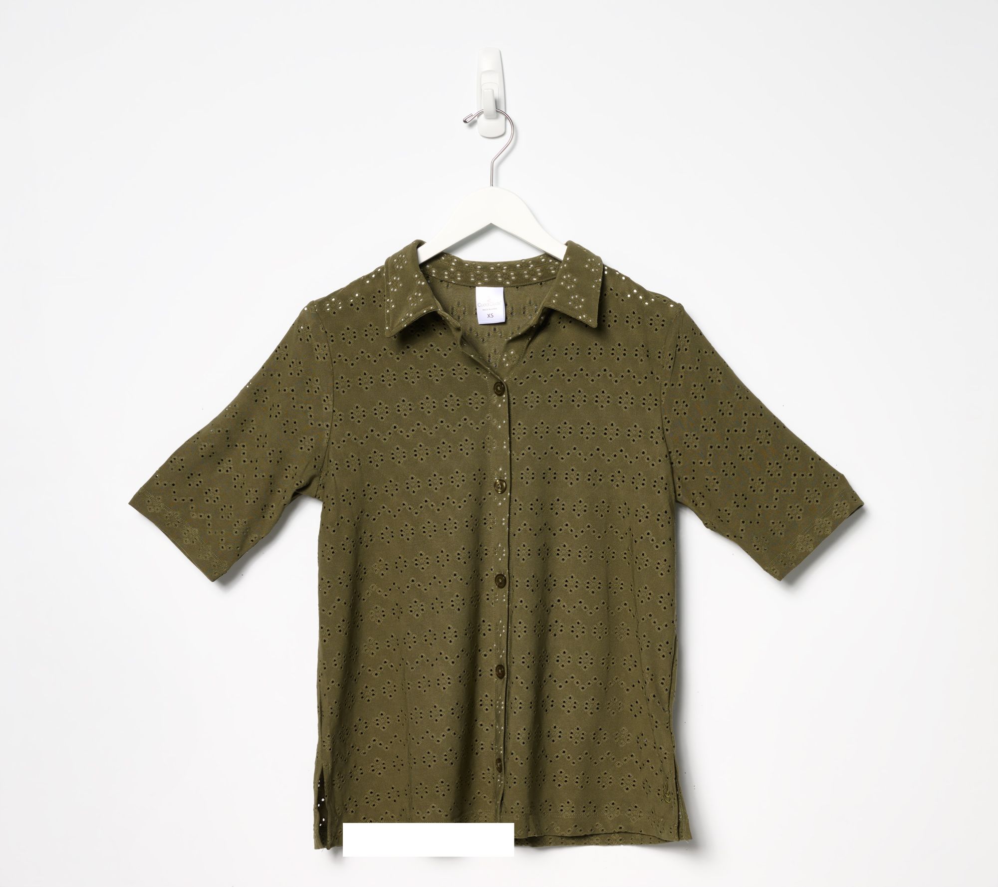 Cuddl Duds Eyelet Button Up Collared Top