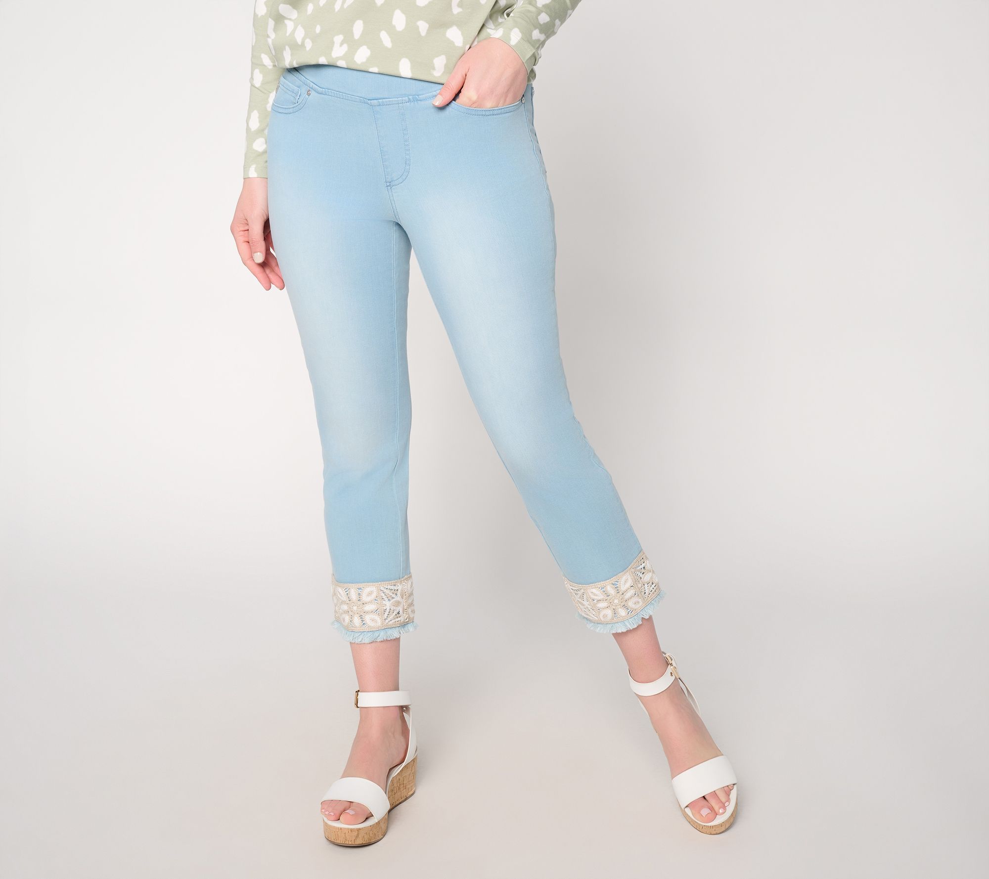 Belle by Kim Gravel Petite TripleLuxe Denim Crochet Cropped Pant
