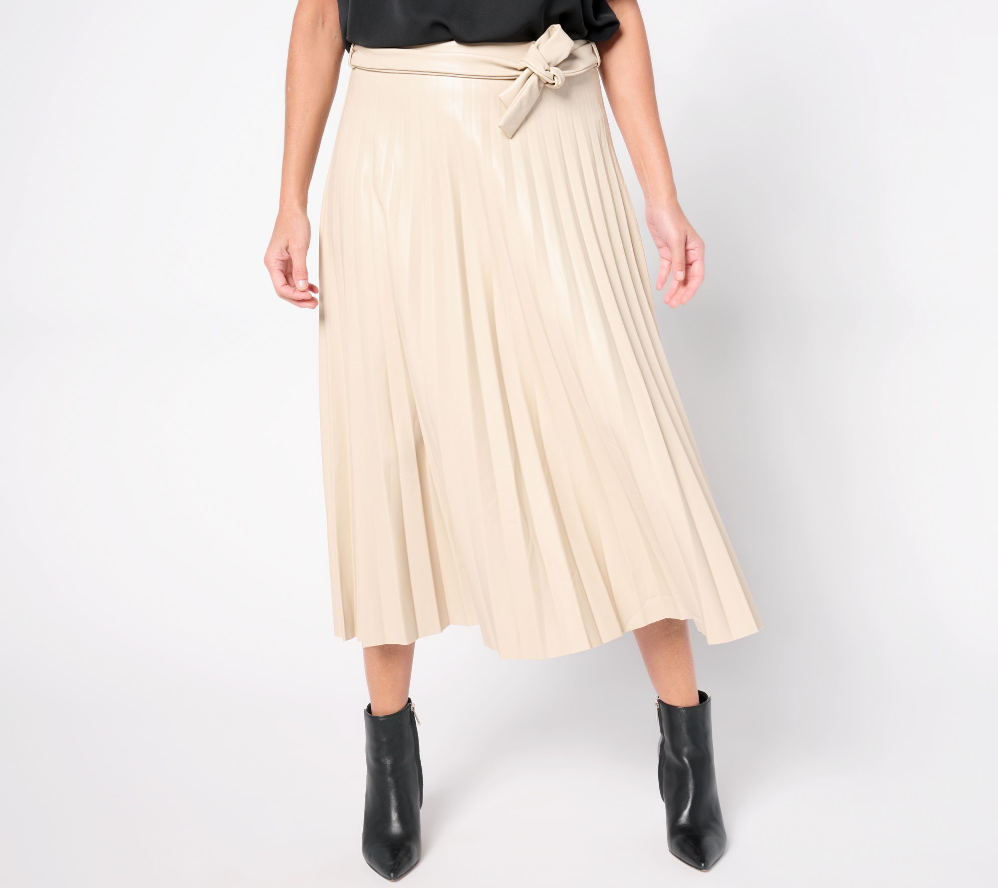 "As Is" nicole by Nicole Miller Faux Leather Self Belted Skirt