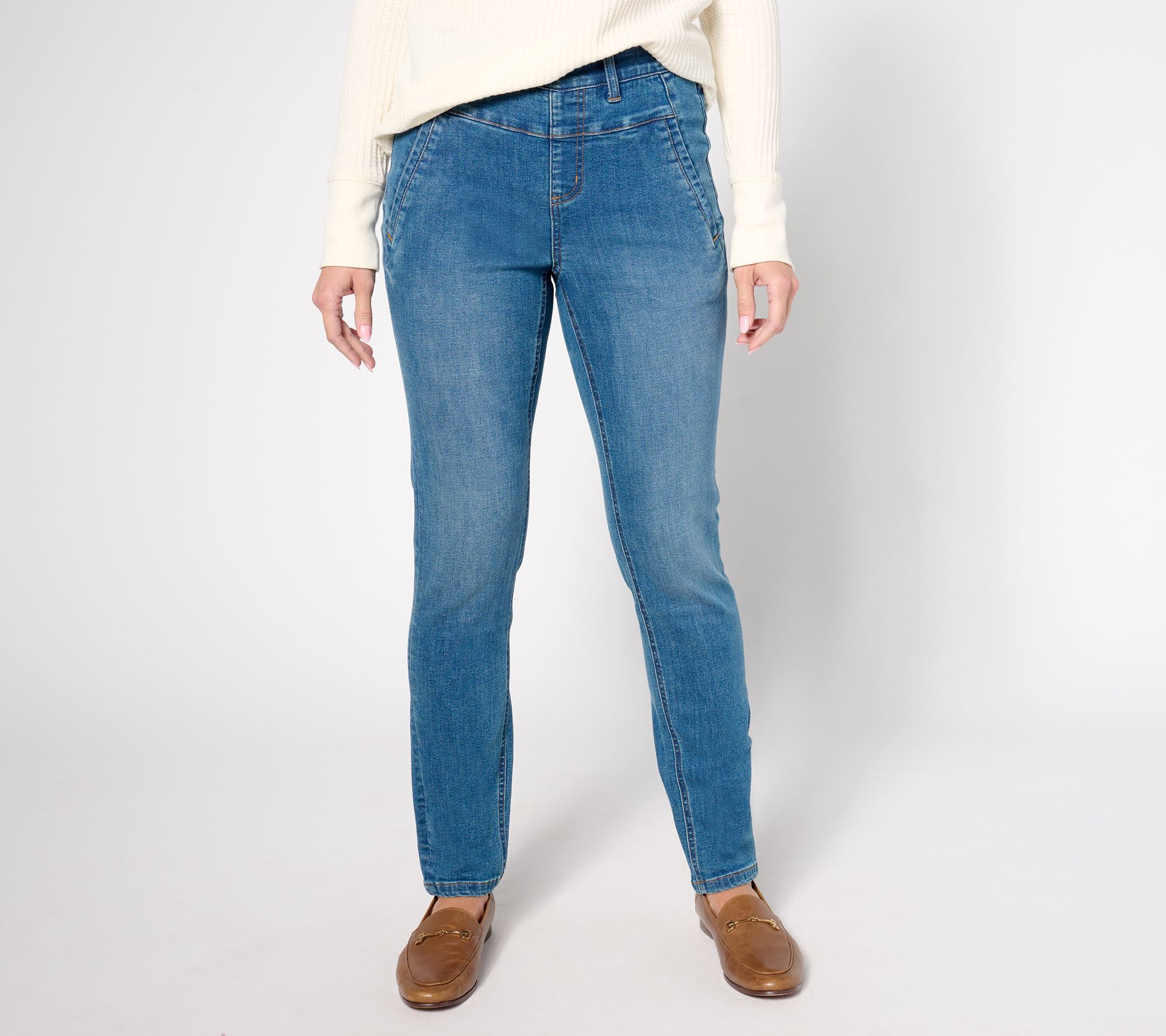 "As Is" Denim & Co. Regular Indigo Easy Stretch Smoothing Jean