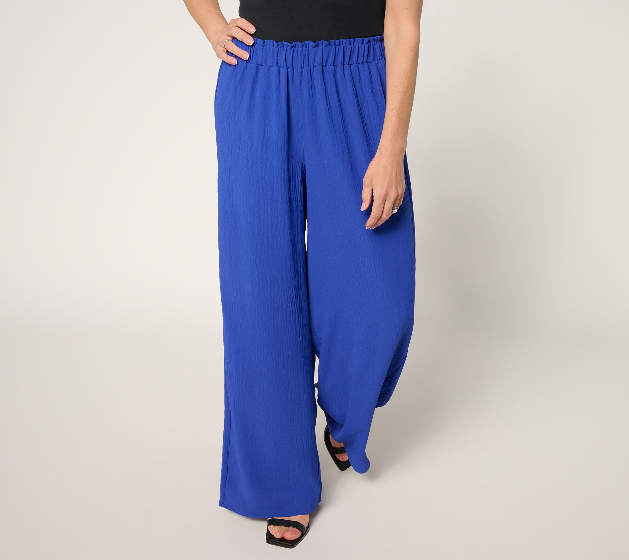 Susan Graver Regular Crinkled Woven Pull-On Palazzo Pant