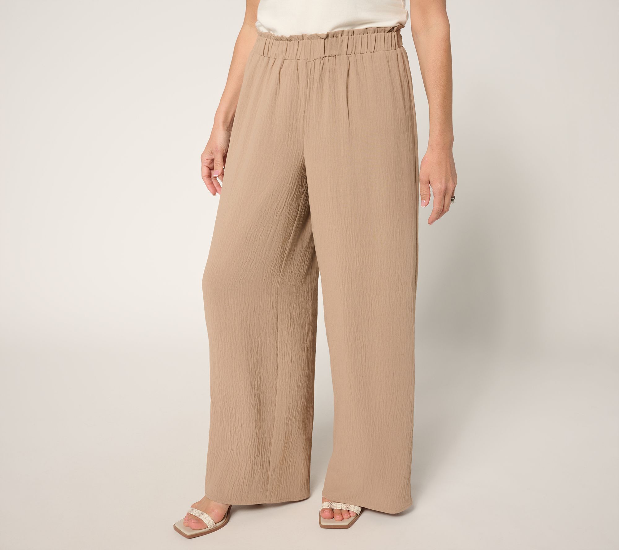Susan Graver Regular Crinkled Woven Pull-On Palazzo Pant