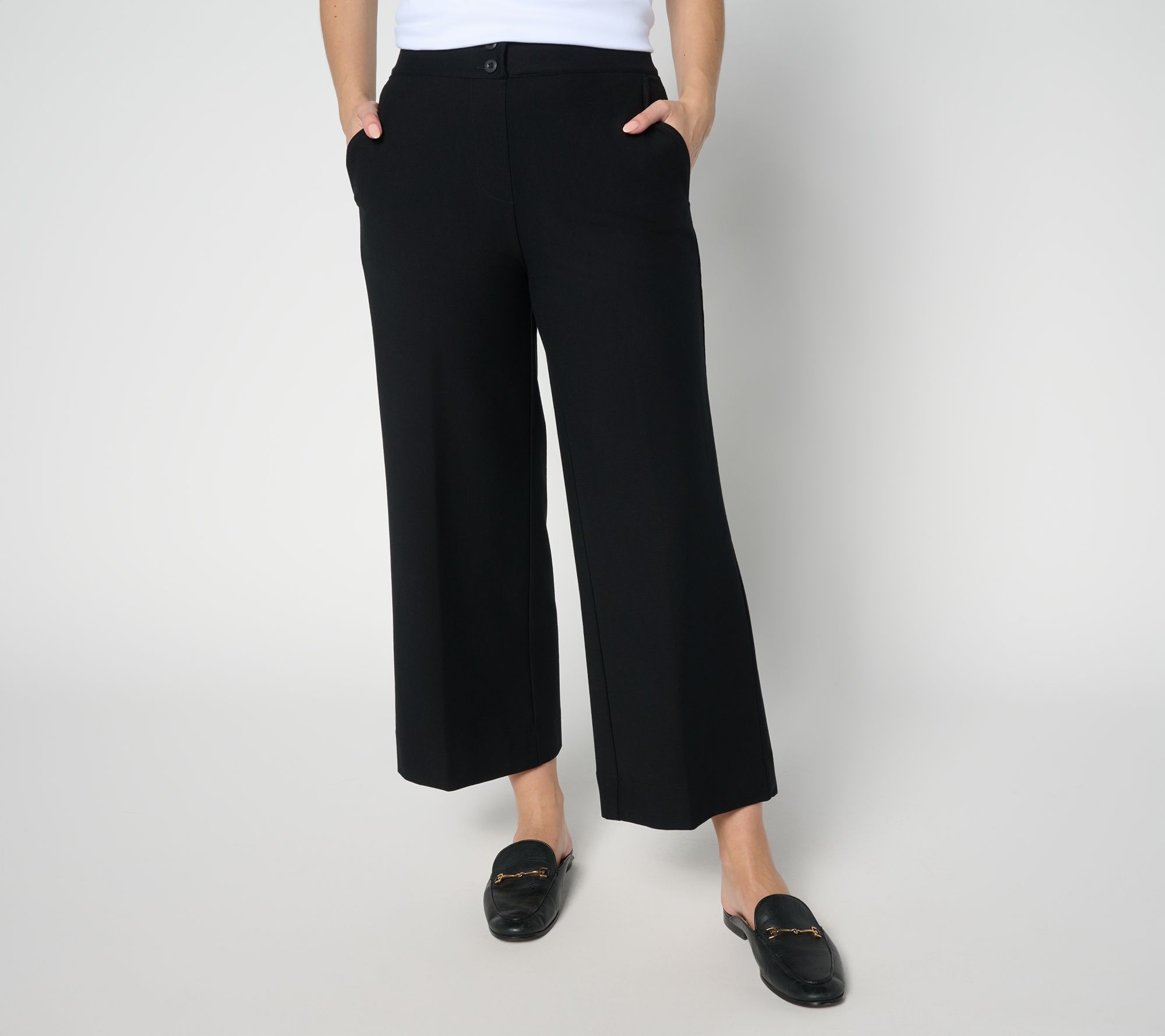 Isaac Mizrahi Live! Petite Knit Twill Wide Leg Crop Trouser