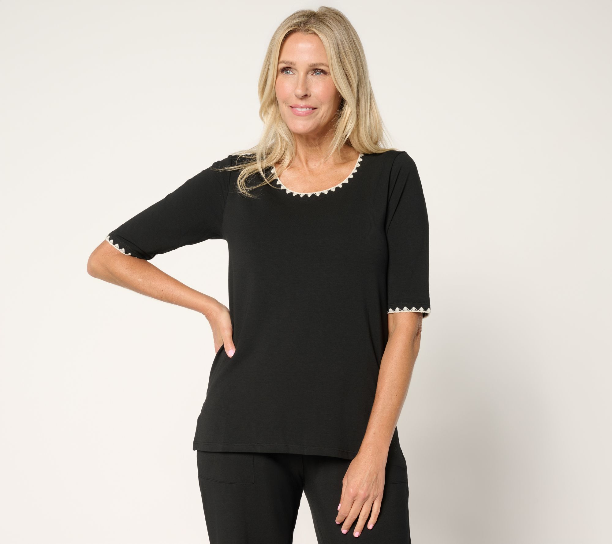 Cuddl Duds Cottonwear+ Crochet Trim Tee