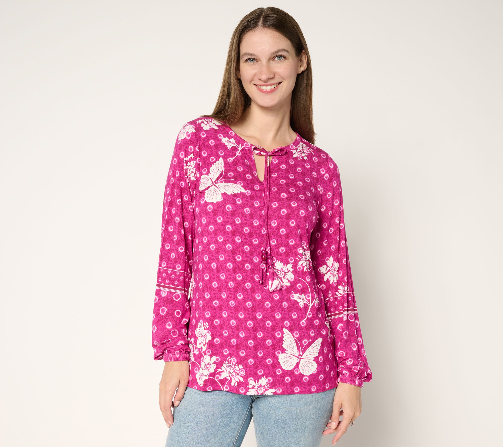 Belle Boho by Kim Gravel Free Spirit Floral Tie Dye Border Trim Top