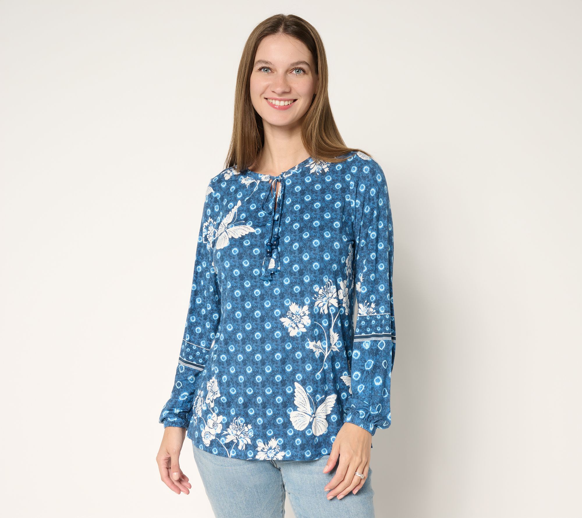 Belle Boho by Kim Gravel Free Spirit Floral Tie Dye Border Trim Top