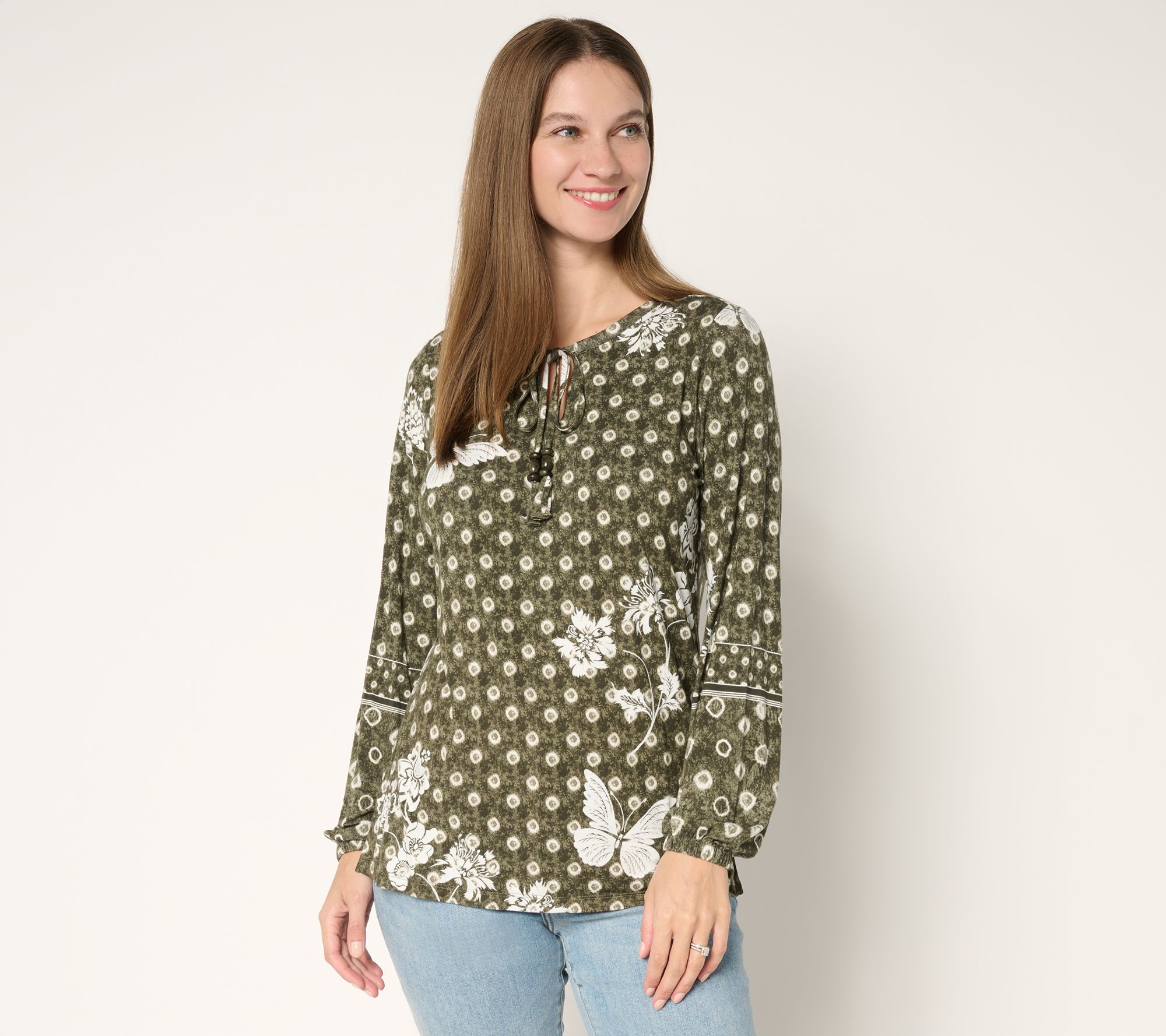 Belle Boho by Kim Gravel Free Spirit Floral Tie Dye Border Trim Top