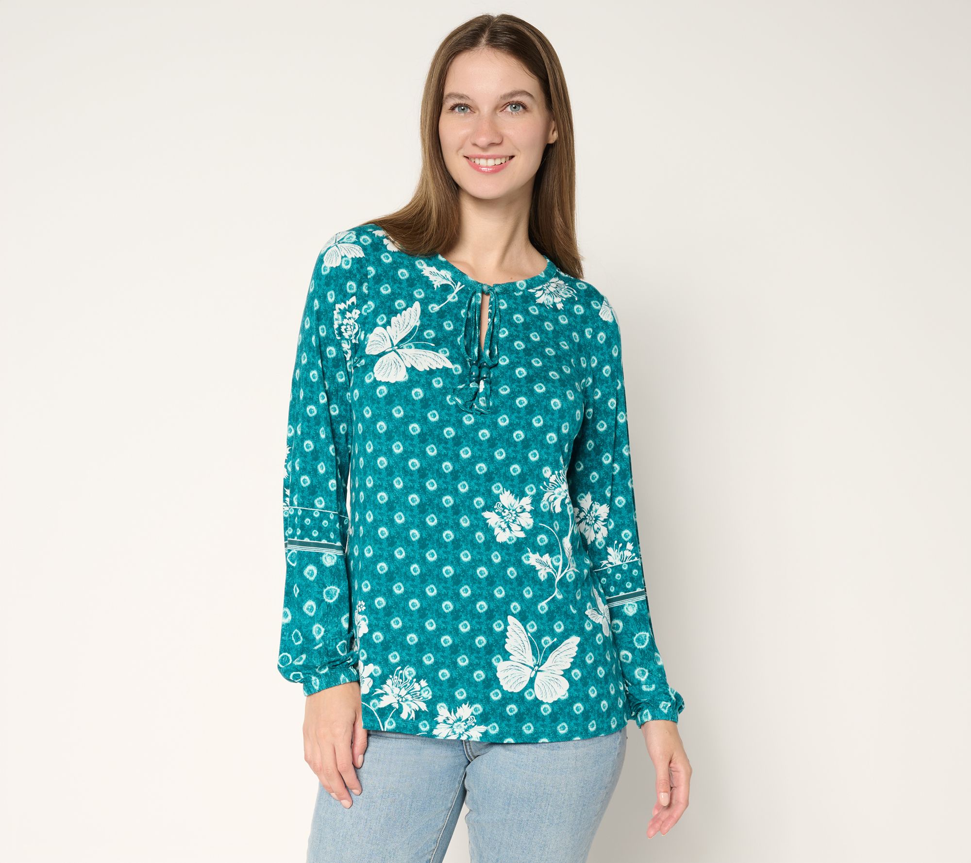 Belle Boho by Kim Gravel Free Spirit Floral Tie Dye Border Trim Top