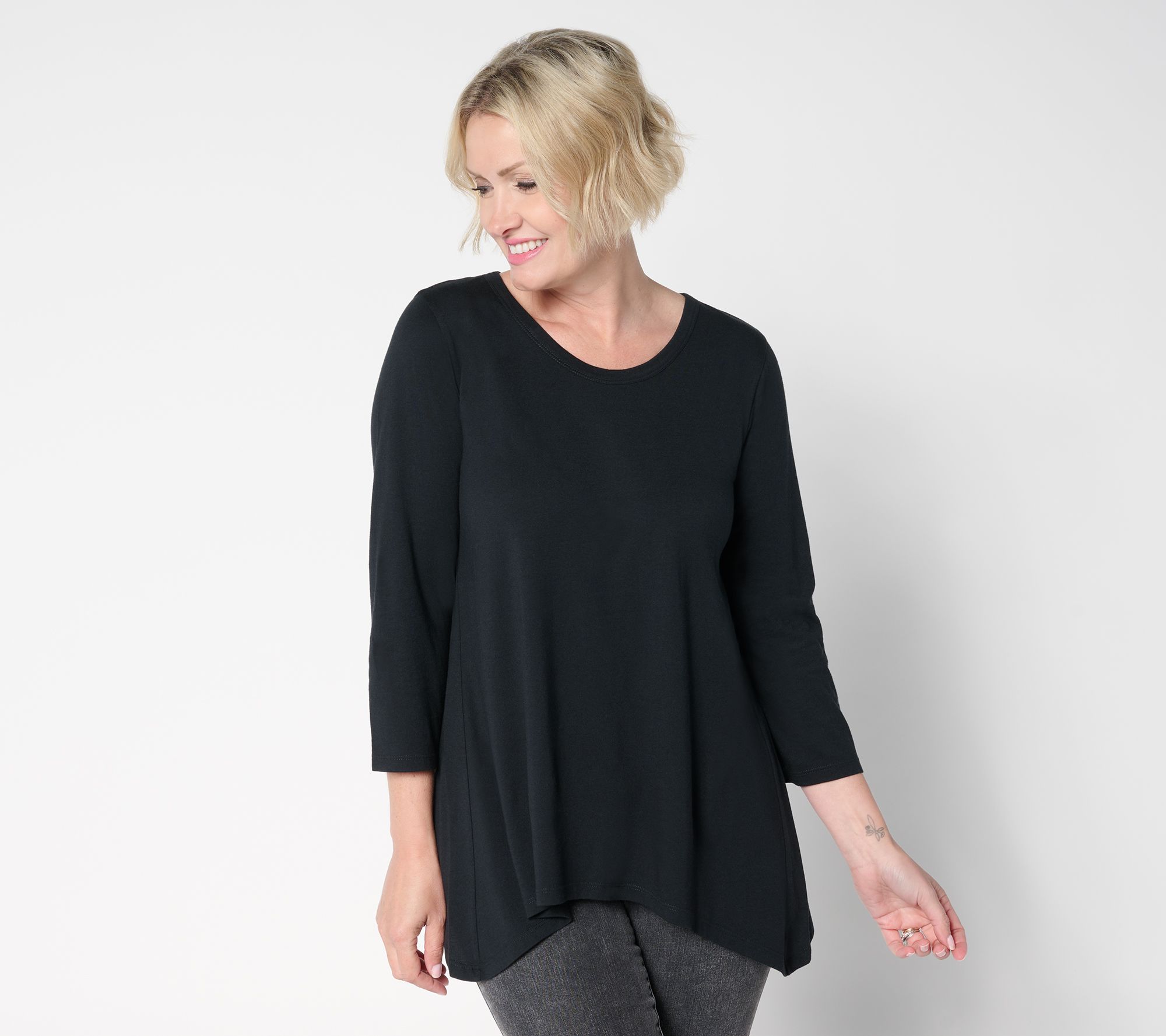 LOGO by Lori Goldstein 3/4 Sleeve Top with Sharkbite Hem