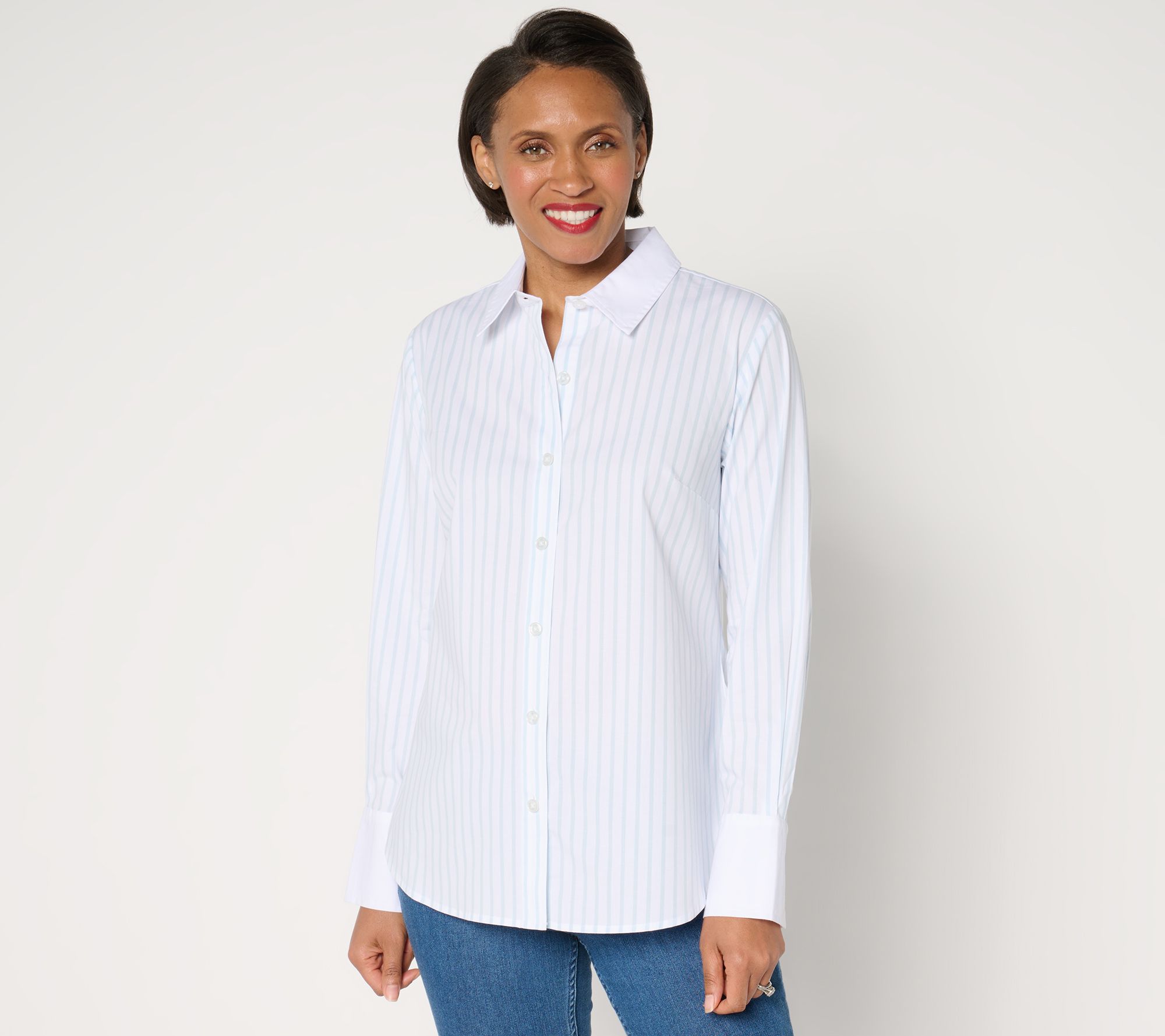 "As Is" Joan Rivers Long Sleeve Stripe Button Front Shirt