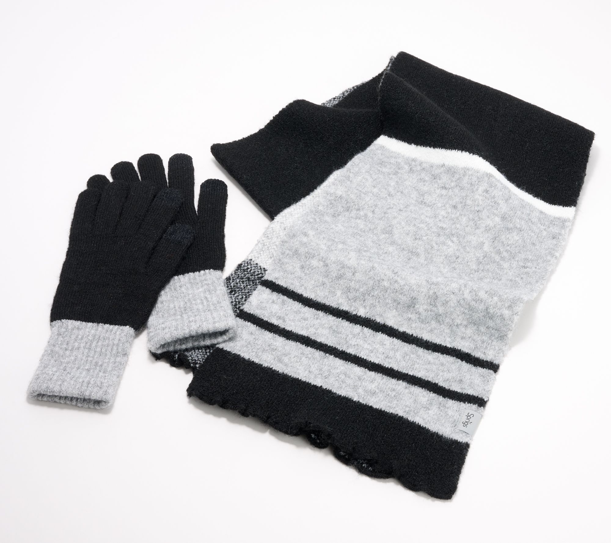 Sprigs Ruffle Edge Knit Scarf & Touchscreen Gloves Set