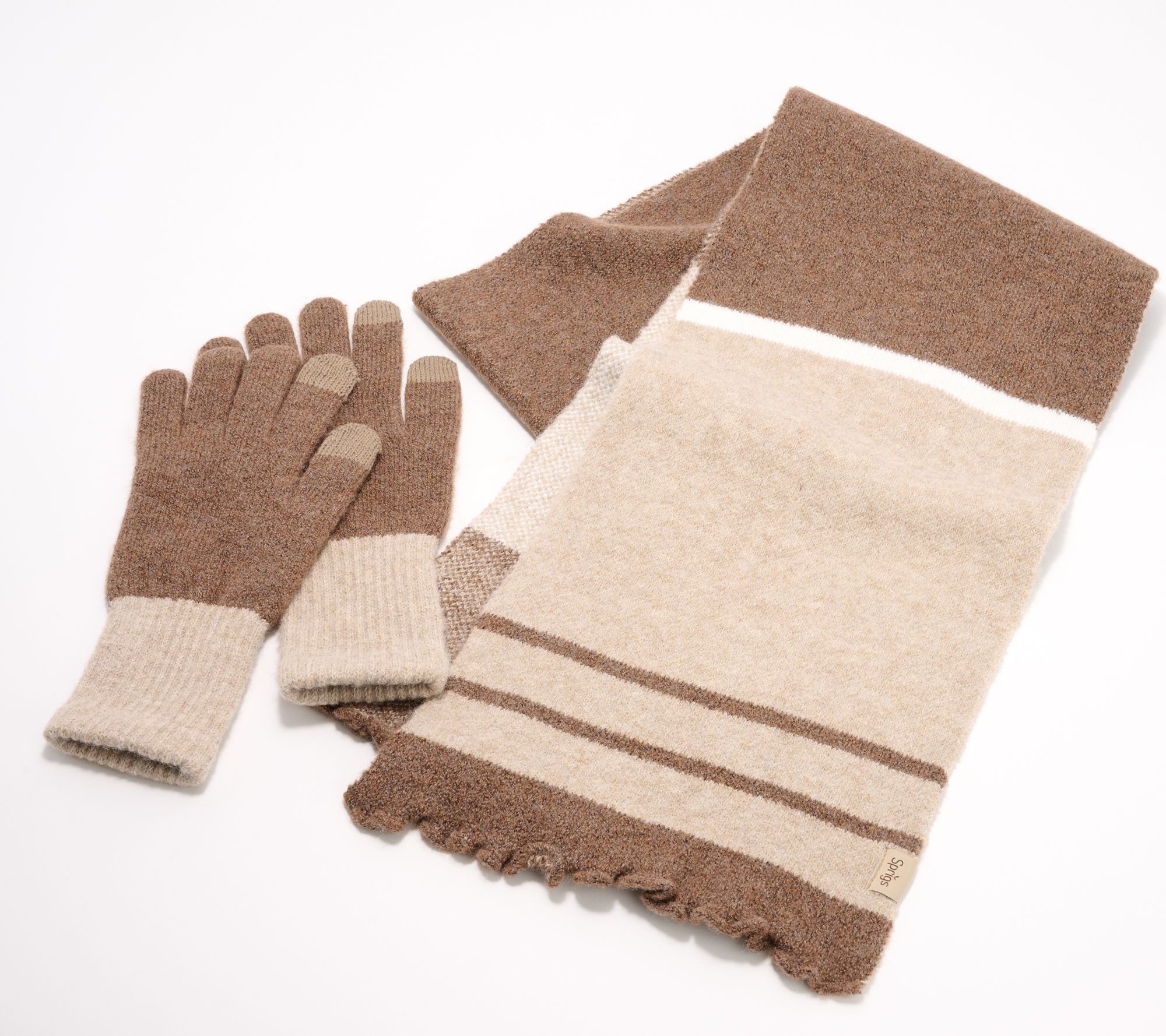 Sprigs Ruffle Edge Knit Scarf & Touchscreen Gloves Set