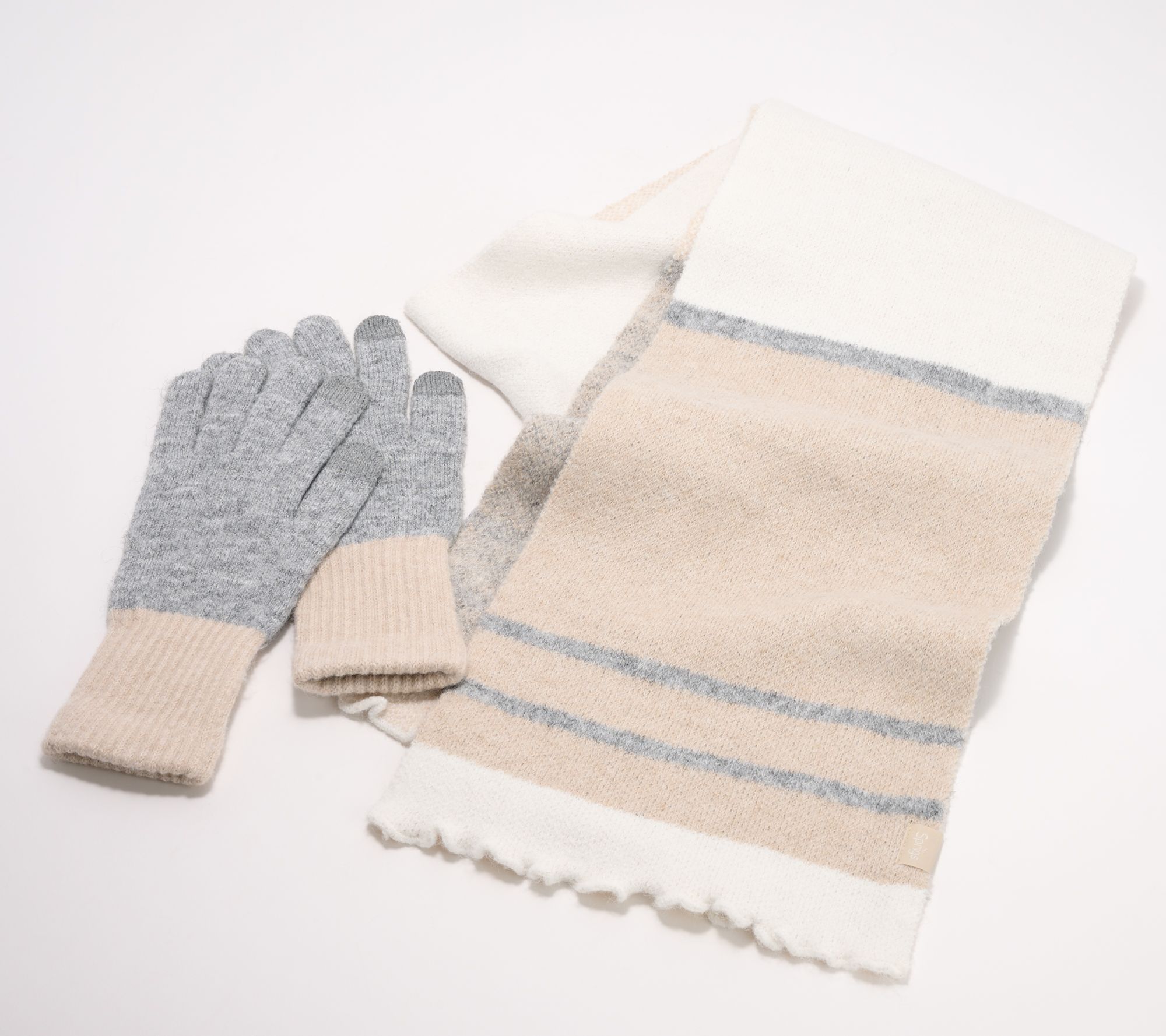 Sprigs Ruffle Edge Knit Scarf & Touchscreen Gloves Set