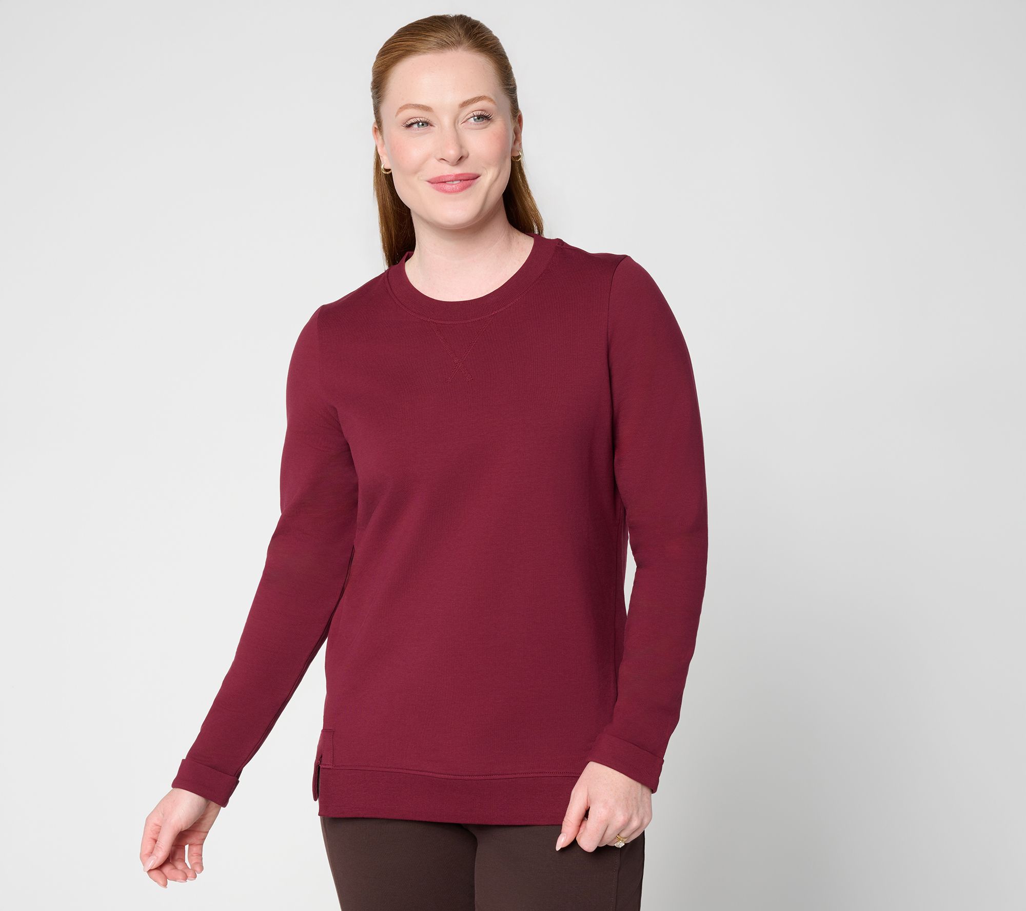 Denim & Co. Active French Terry Top with Slit Detail