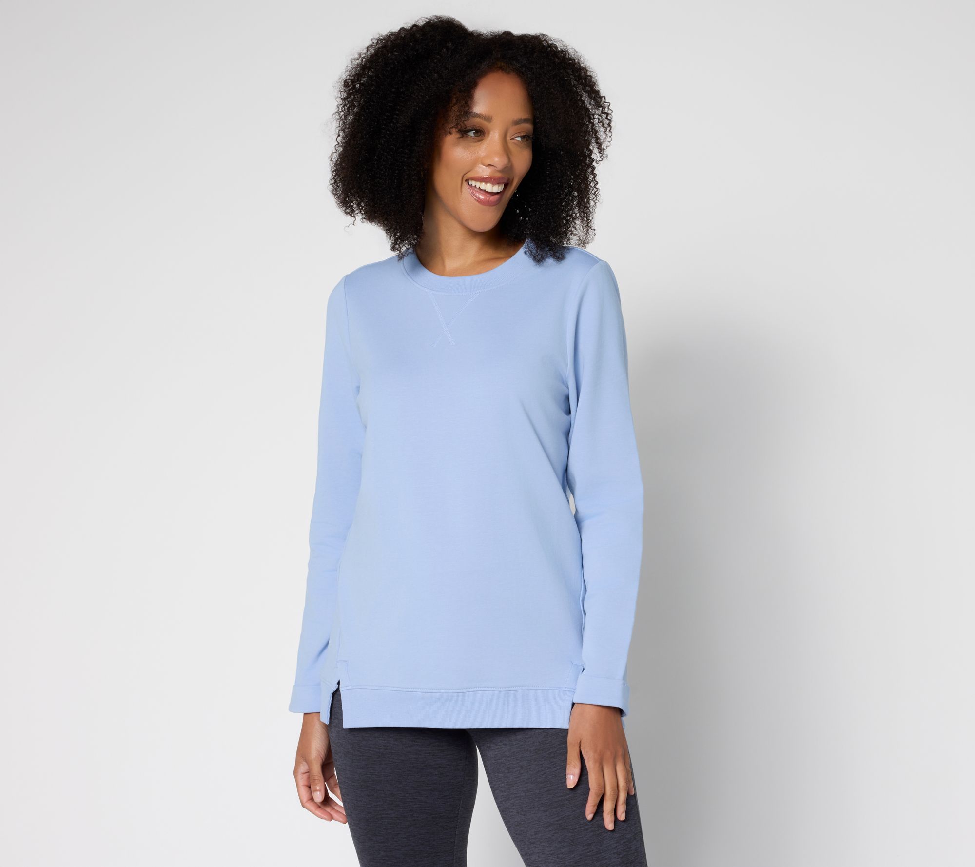 Denim & Co. Active French Terry Top with Slit Detail
