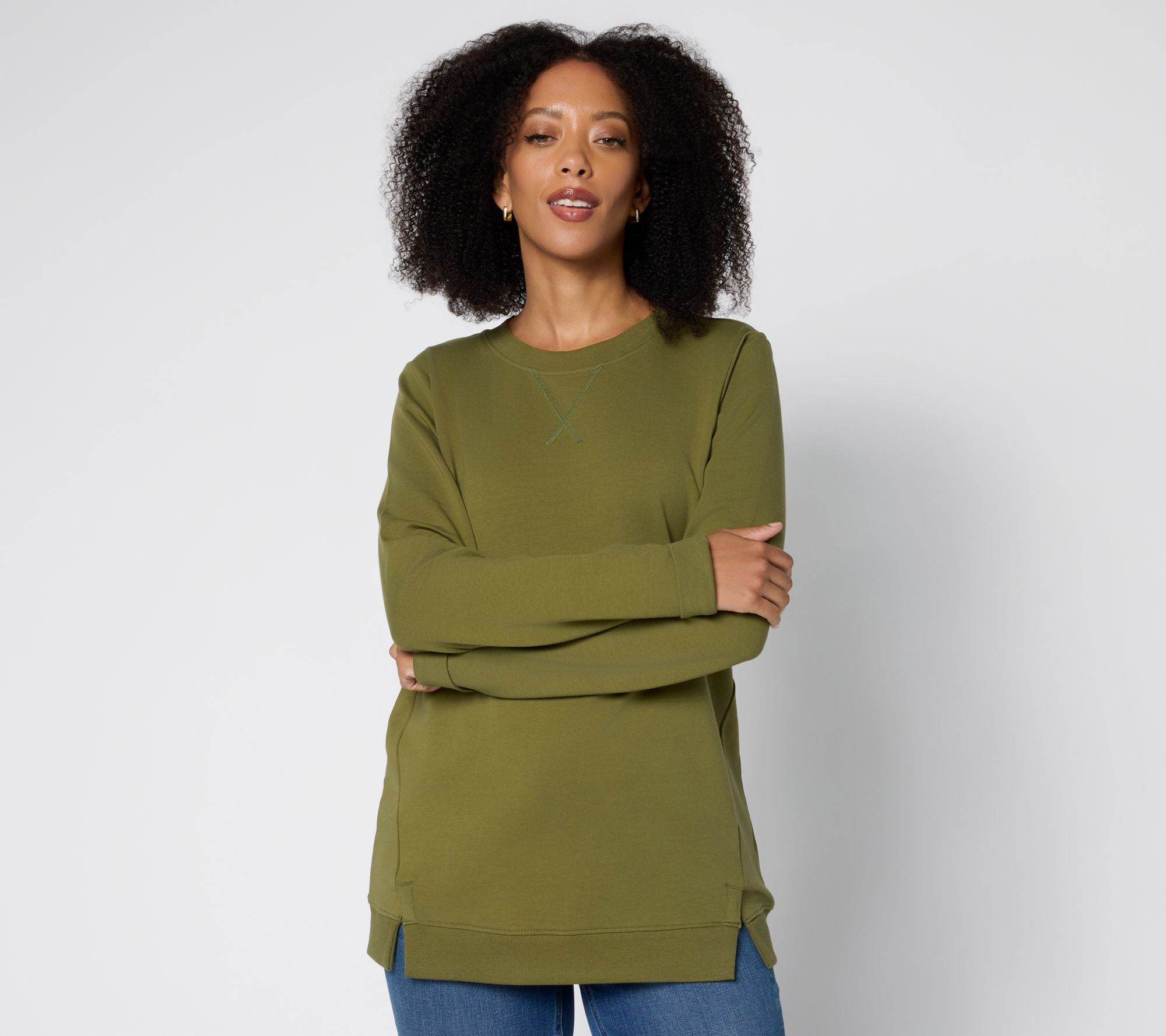 Denim & Co. Active French Terry Top with Slit Detail