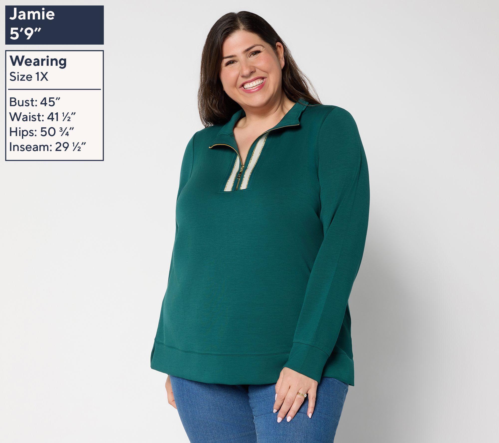 トップス 731 Belle by Kim Gravel ScubaLuxe Le Chic Stripe Half Zip Top