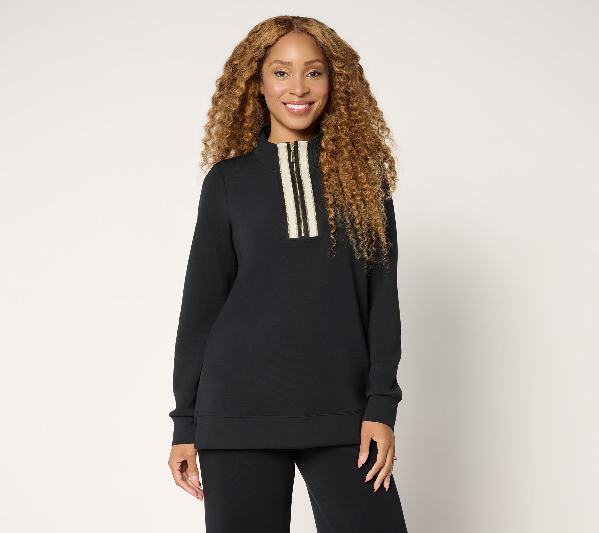 Belle by Kim Gravel ScubaLuxe Le Chic Stripe Half Zip Top