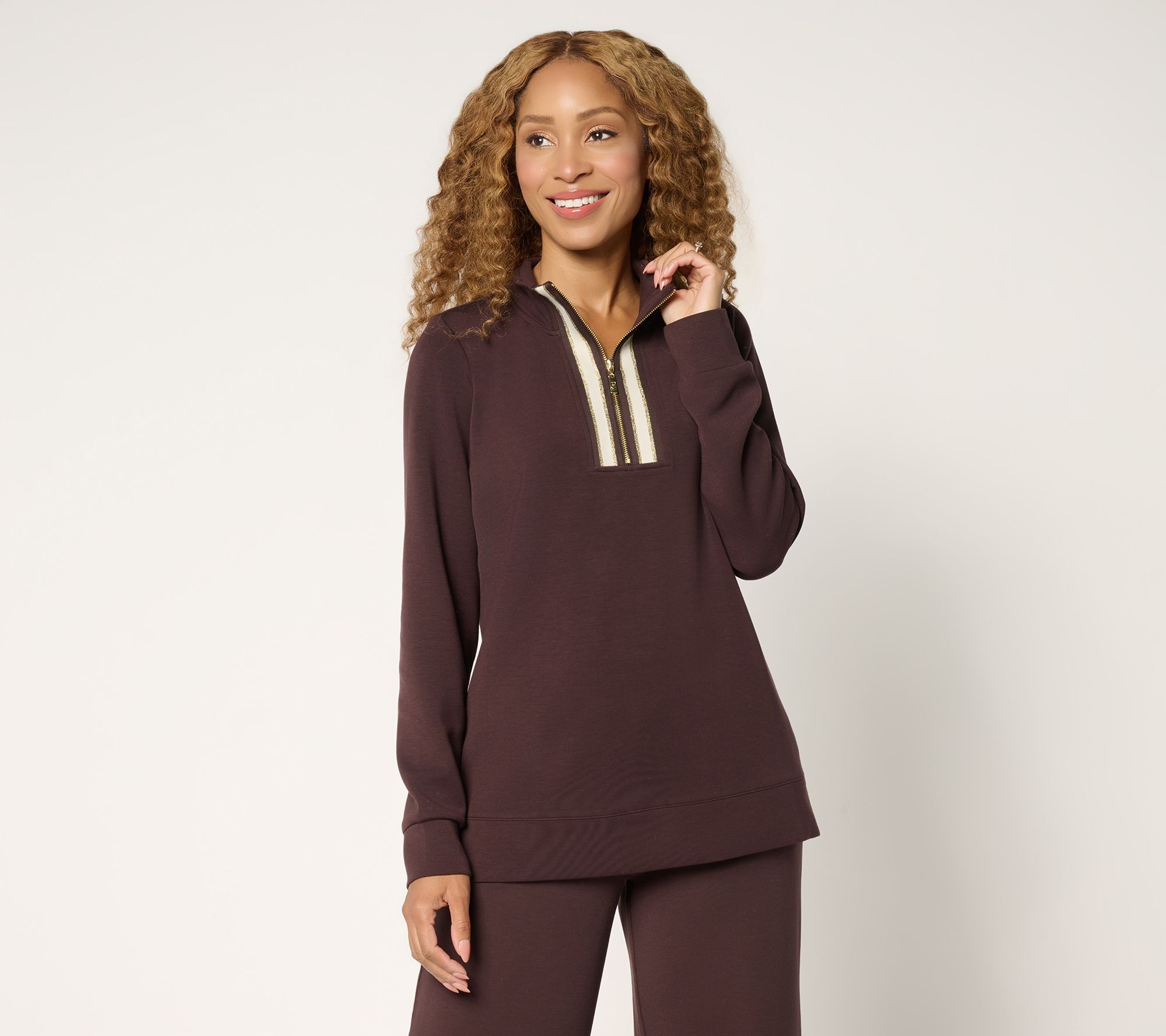 Belle by Kim Gravel ScubaLuxe Le Chic Stripe Half Zip Top