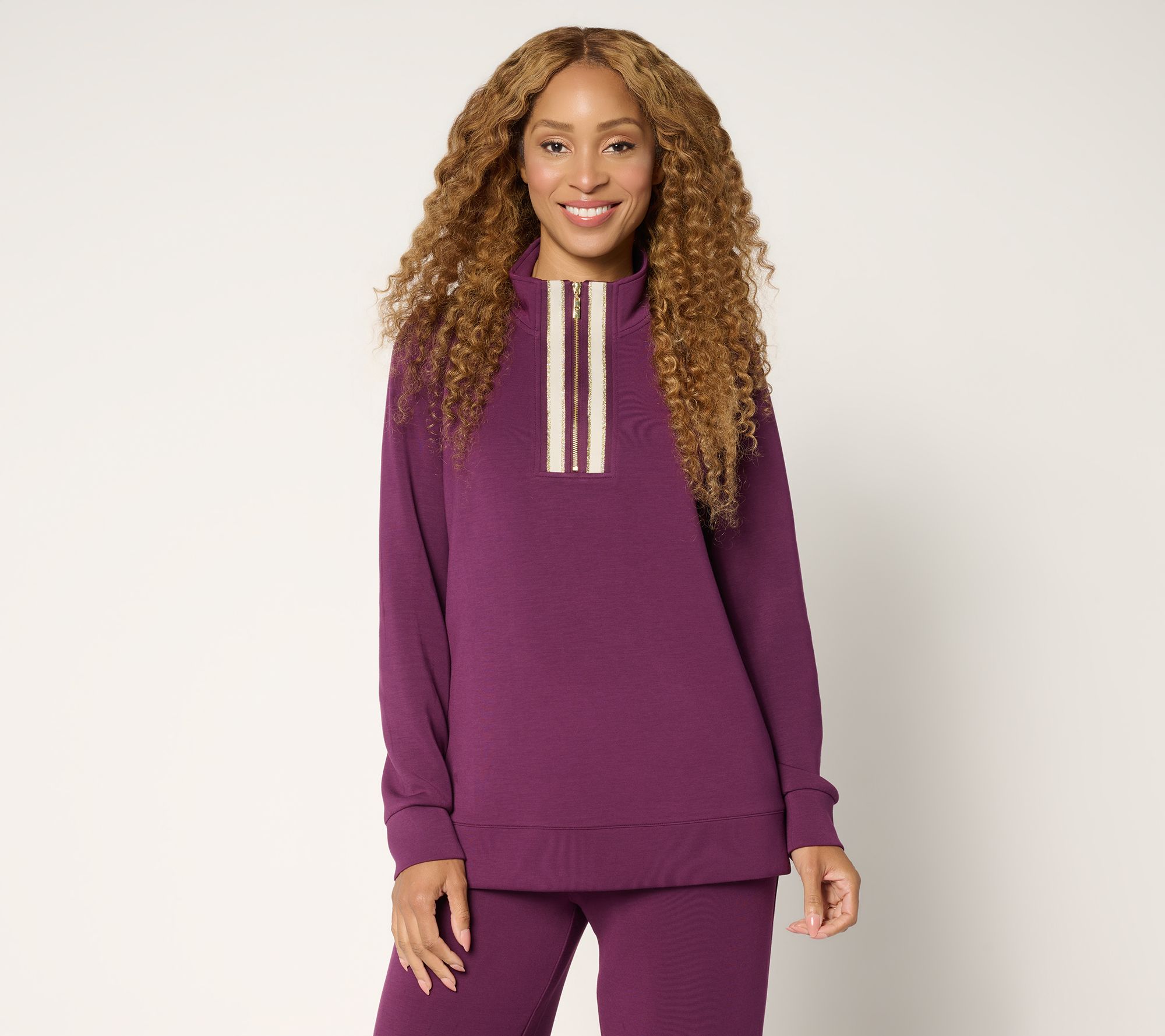 Belle by Kim Gravel ScubaLuxe Le Chic Stripe Half Zip Top