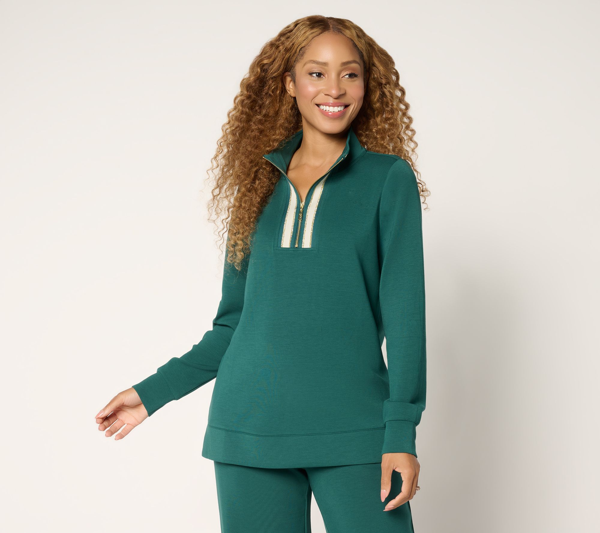 Belle by Kim Gravel ScubaLuxe Le Chic Stripe Half Zip Top